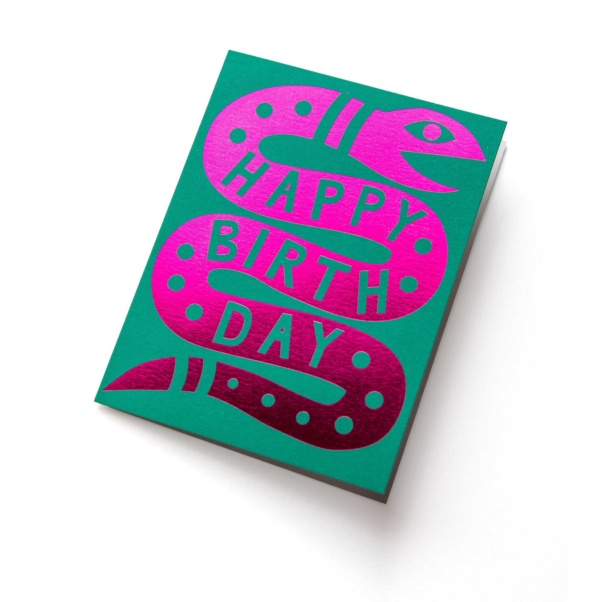 Pink Foil Happy Birthday Snake Note Card