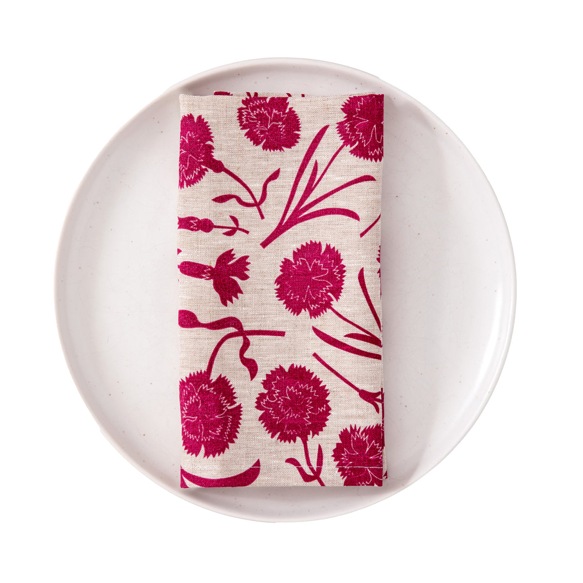 Carnations all-linen Napkins in Burgundy on Natural