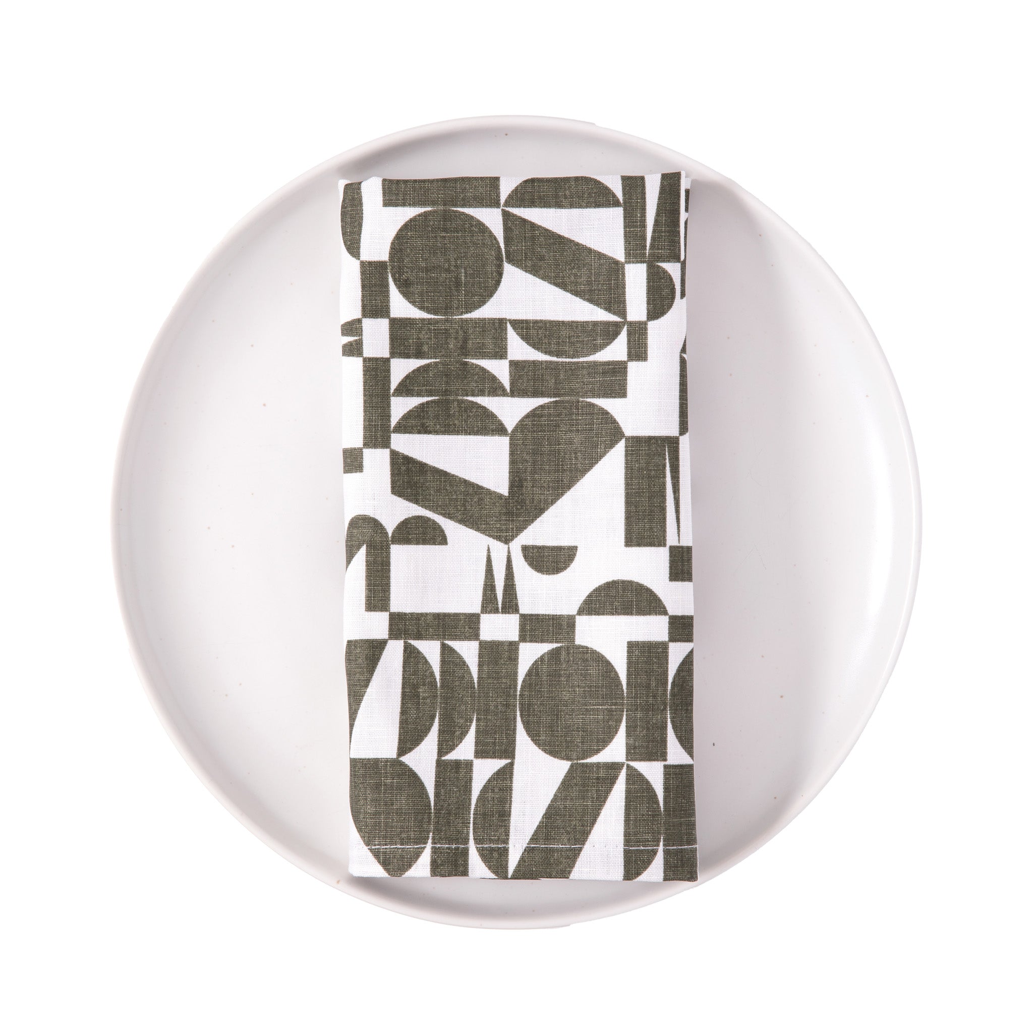 Khaki Geometrics on Crisp White Linen Napkins