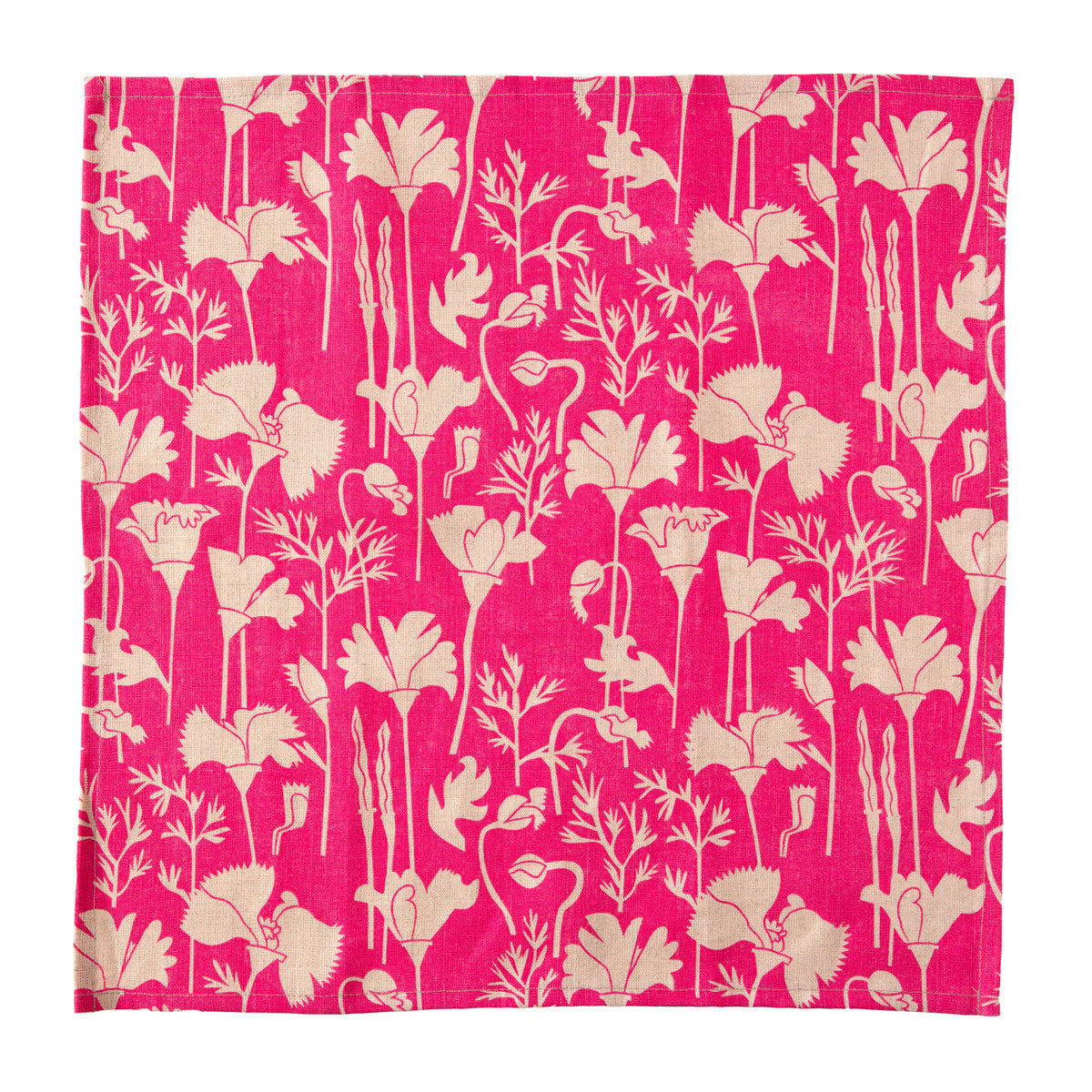 Raspberry Pink Poppies Linen Napkins