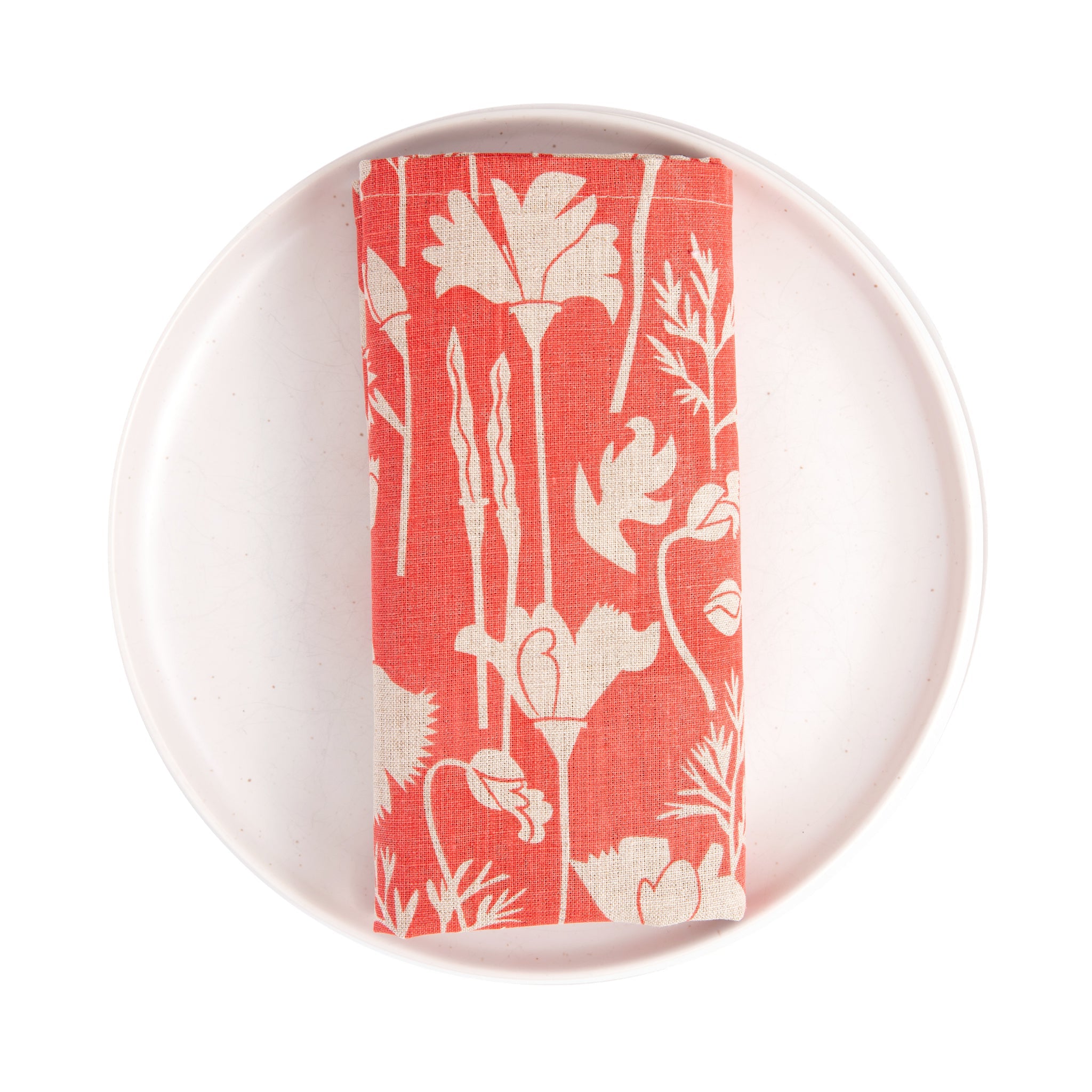 Poppies Linen Napkins in Tomato Soup on Natural
