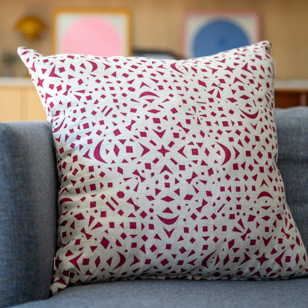 Burgundy Snowflakes 100% Linen Pillow Cover