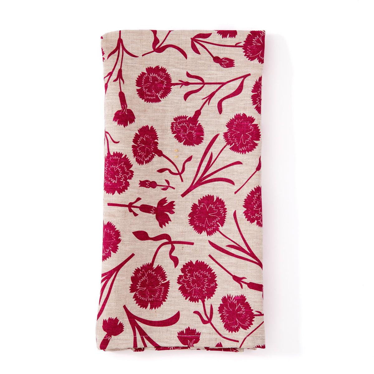 Burgundy Carnations 100% Linen Tea Towel
