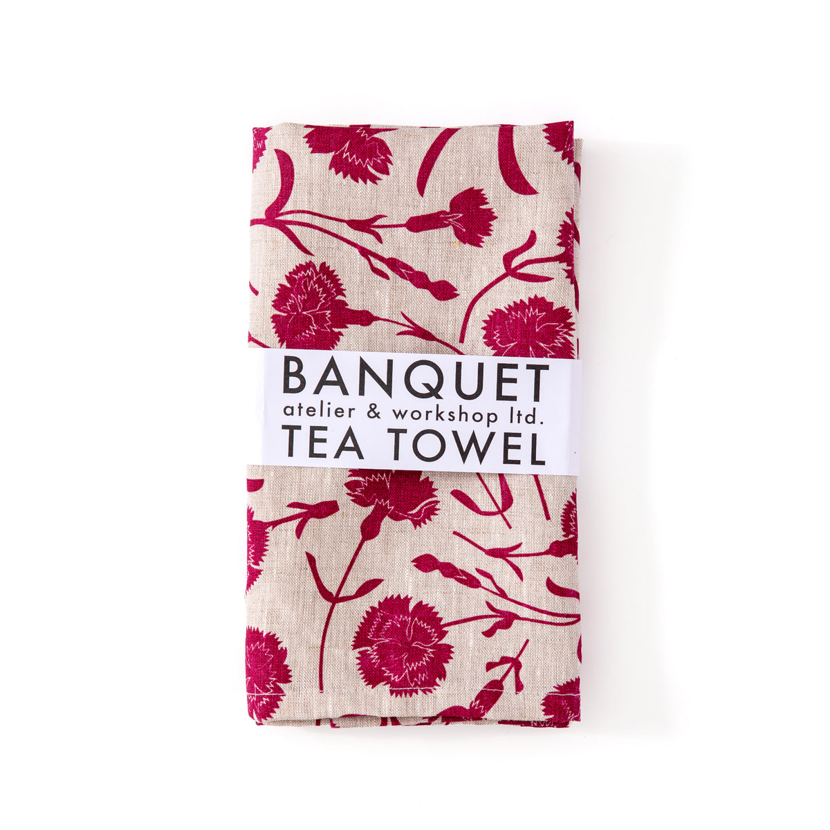 Burgundy Carnations 100% Linen Tea Towel