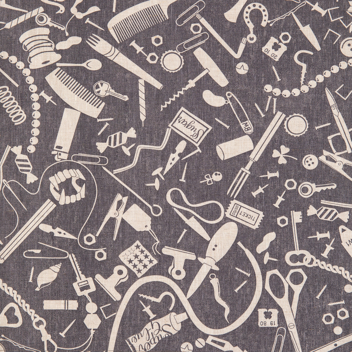 Charcoal "Junk Drawer" Screenprinted Tea Towel