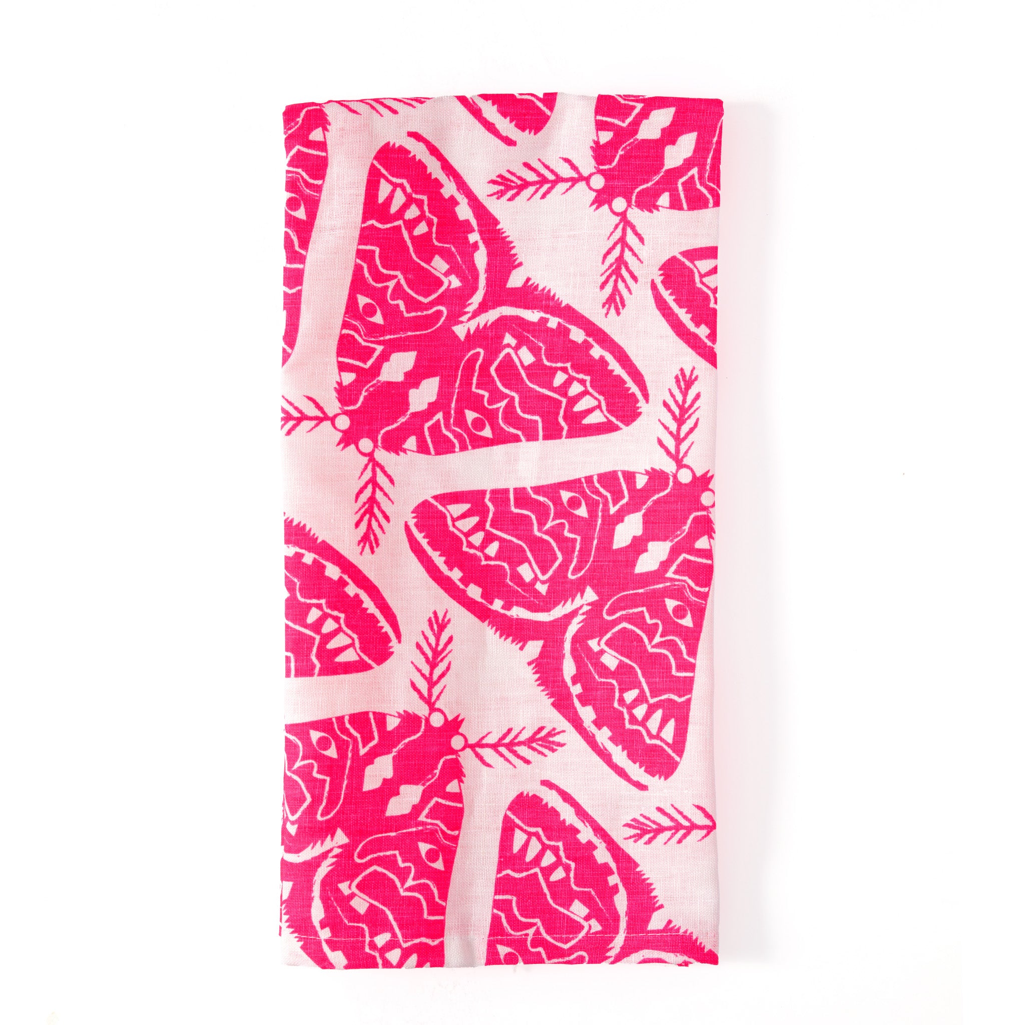Neon Pink Moths 100% Linen Tea Towel