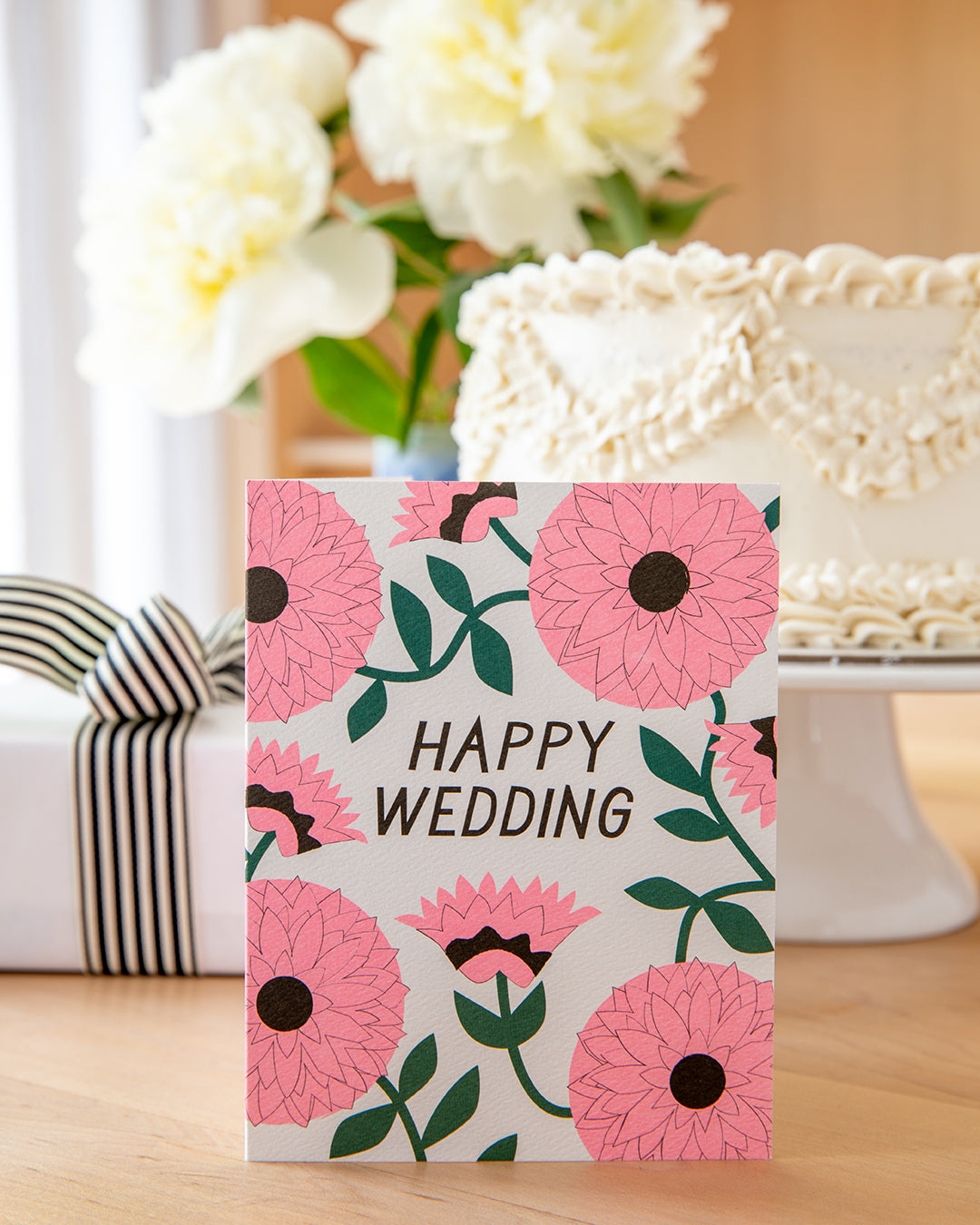 Pink Zinnia Wedding Card