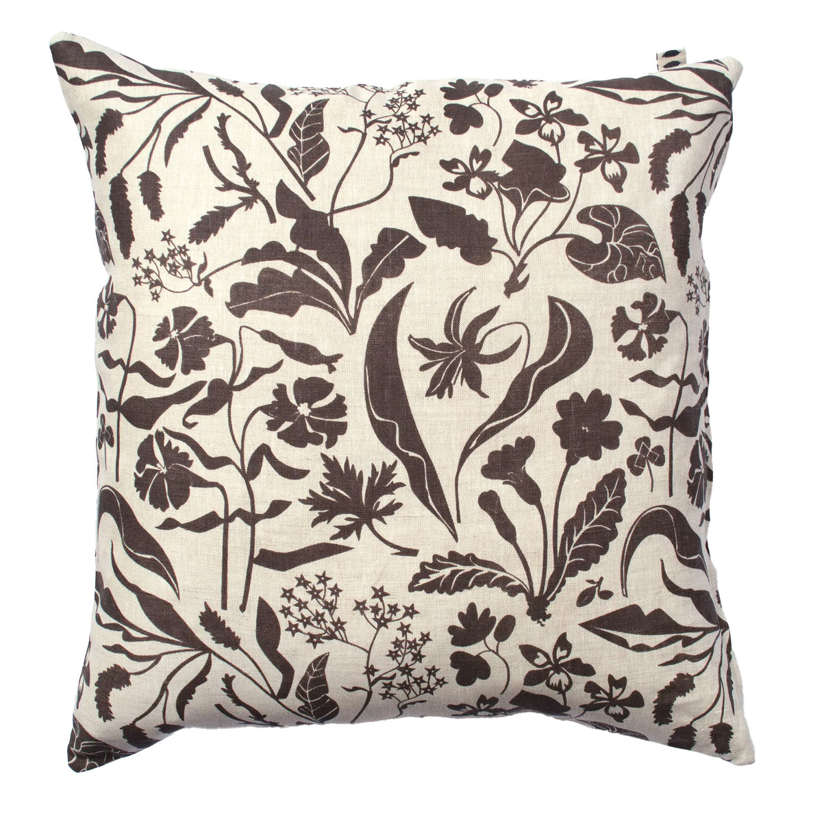 Chocolate Brown Wildflowers 100% Linen Pillow Cover