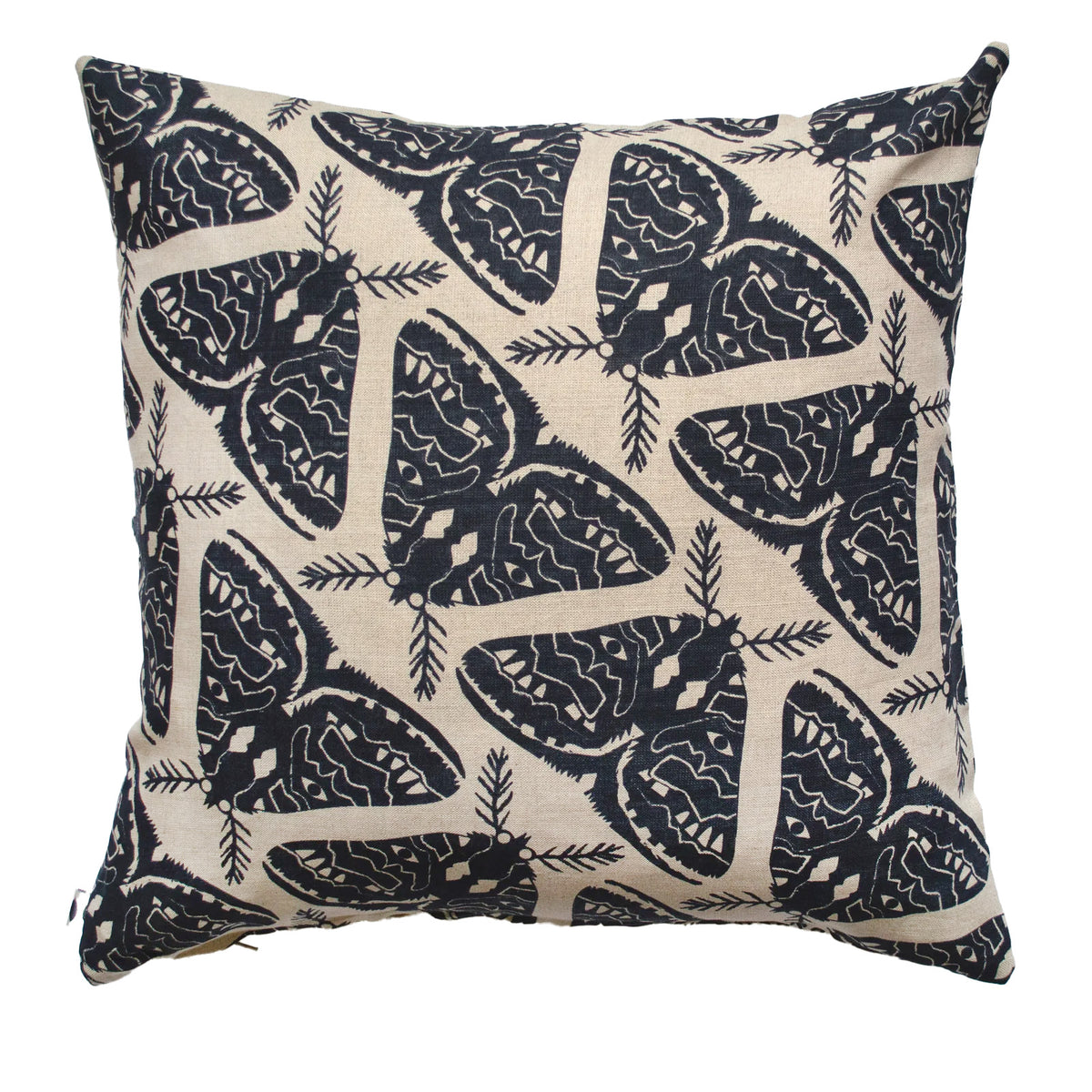Charcoal Black Moths on Natural 100% Linen Pillow Cover