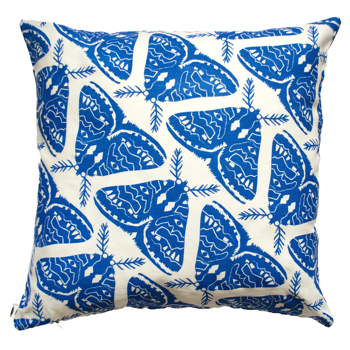 Electric Blue Moths 100% Linen Pillow Cover