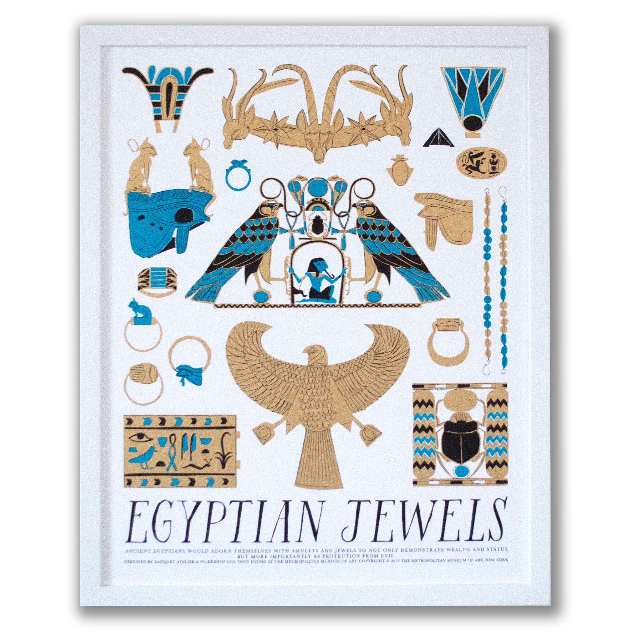 Art print Egyptian Jewels in black text with gold turquoise black imagery