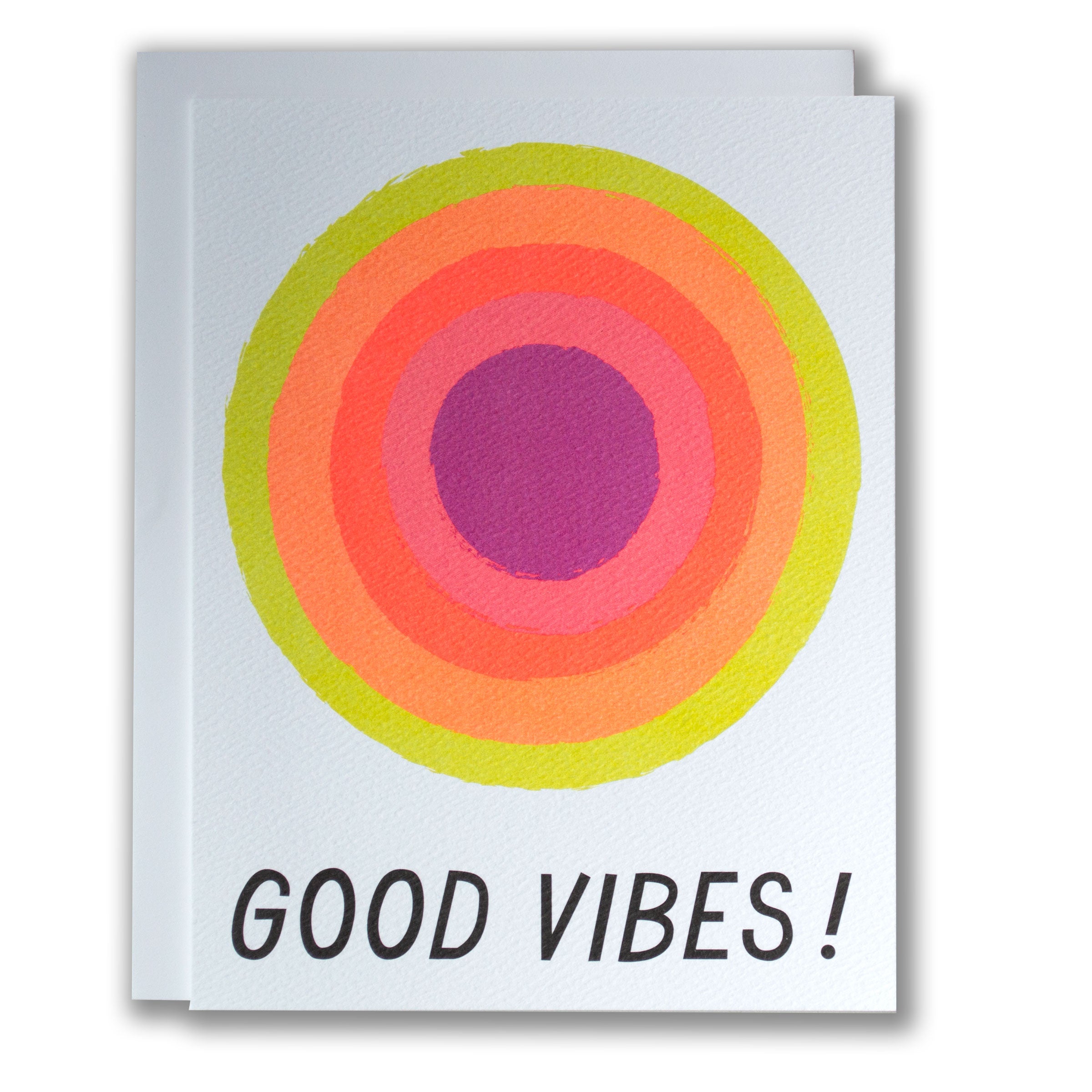 Card with colorful circular design and 'Good Vibes!' text on a white background