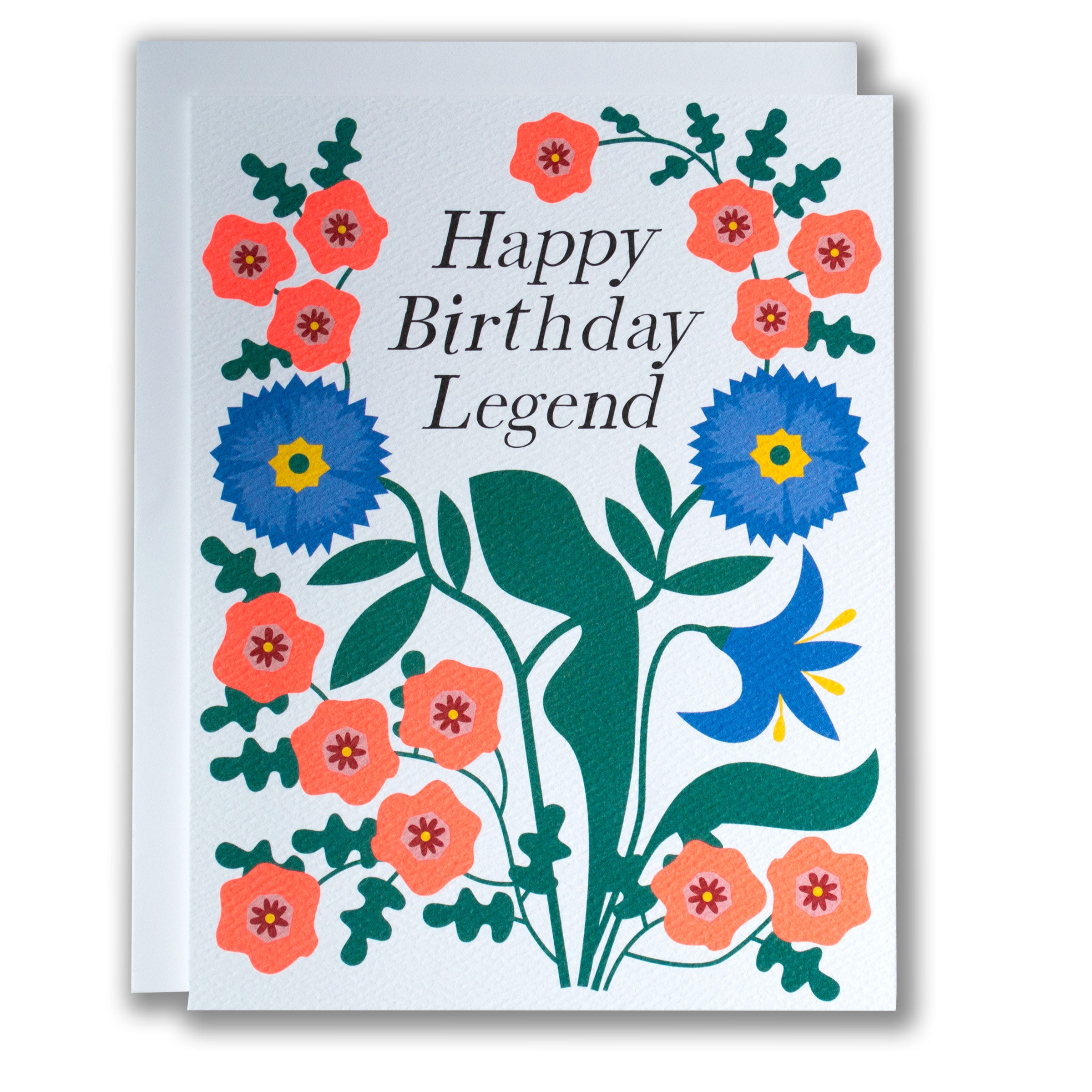Greeting card with floral design and 'Happy Birthday Legend' text on a white background