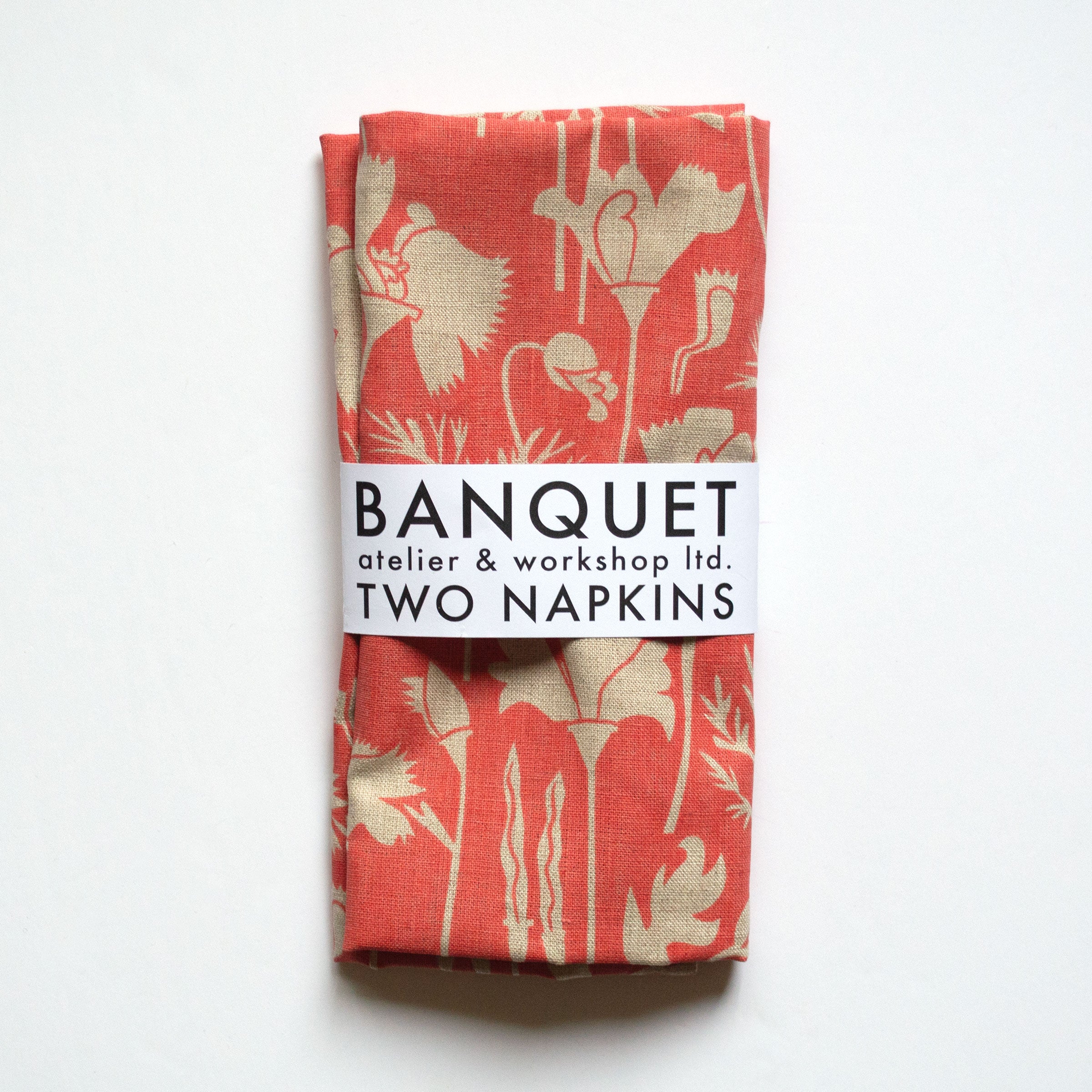 all natural linen napkins reverse printed with dusty red California poppies