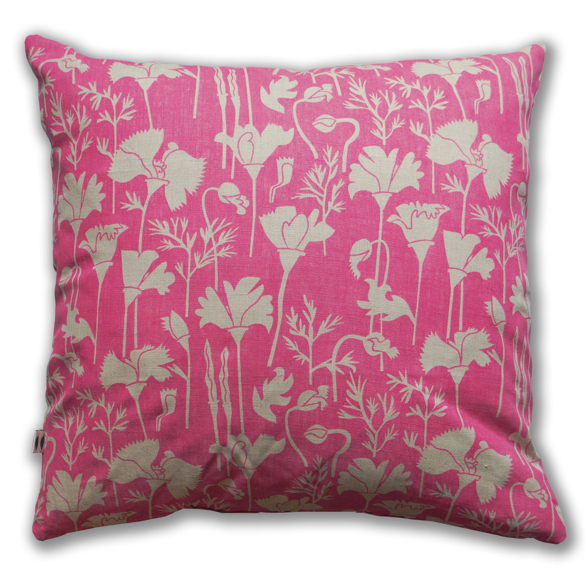 Raspberry California Poppies 100% Linen Pillow Cover