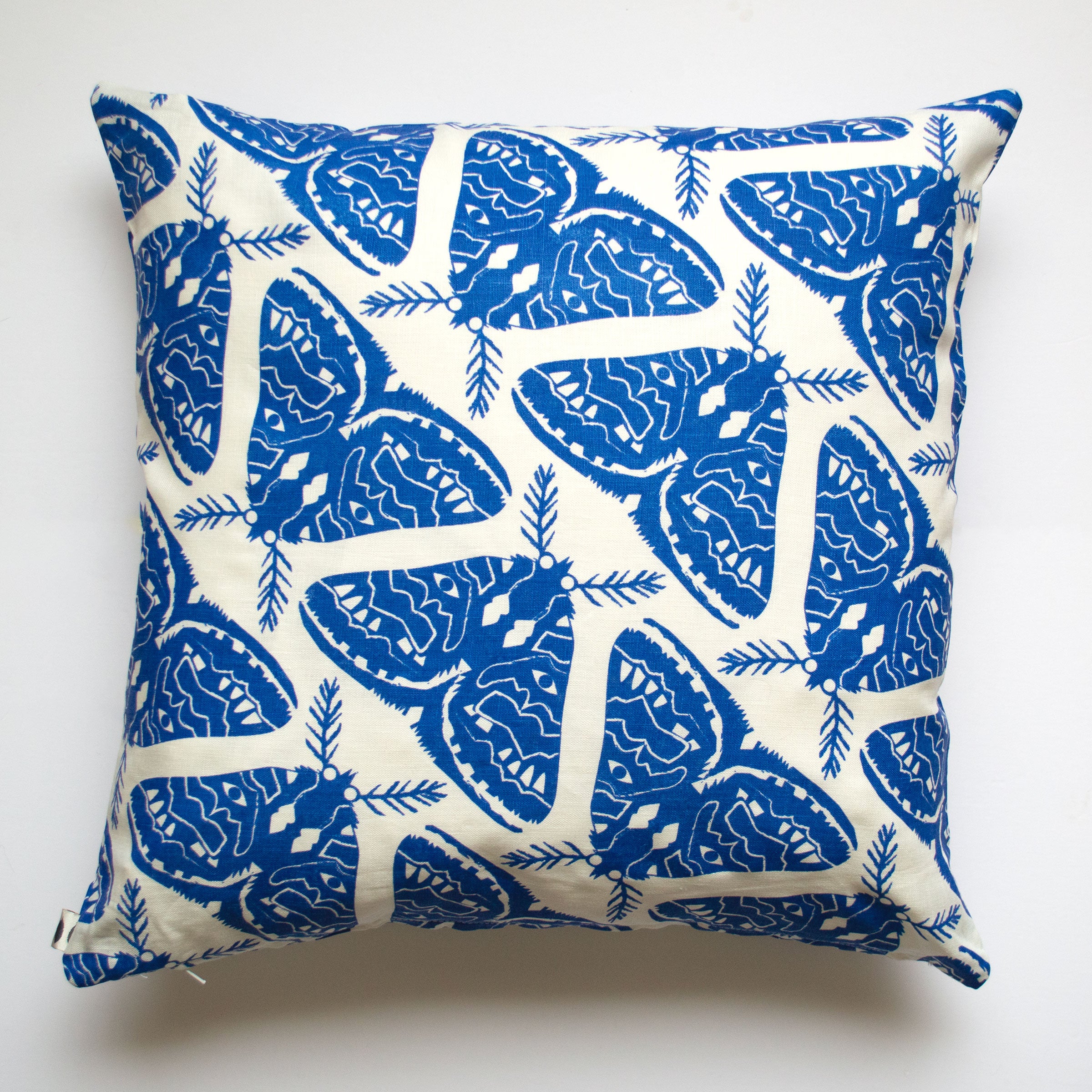 Electric Blue Moths 100% Linen Pillow Cover