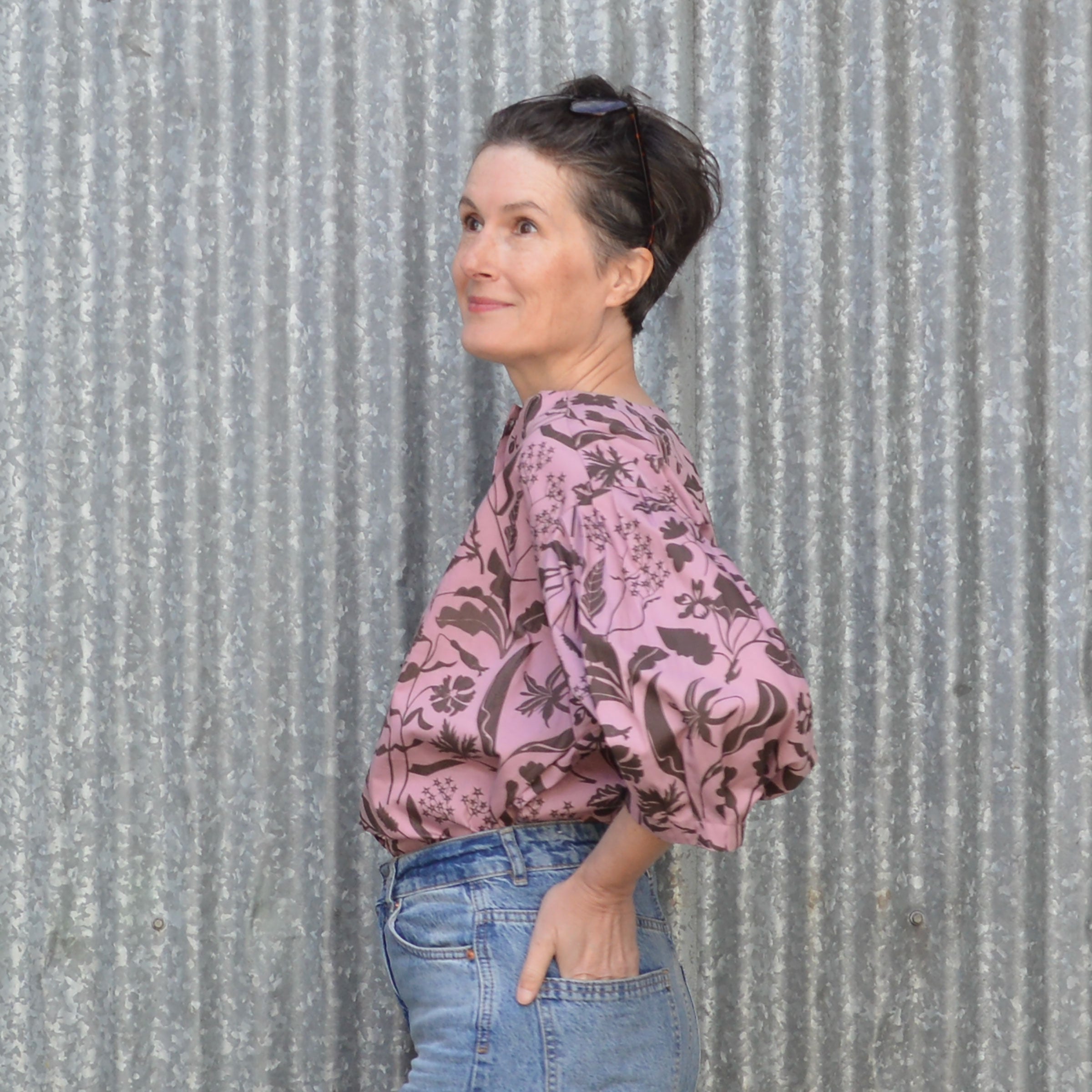 Antonia Blouse in Chocolate and Rose Wildflowers