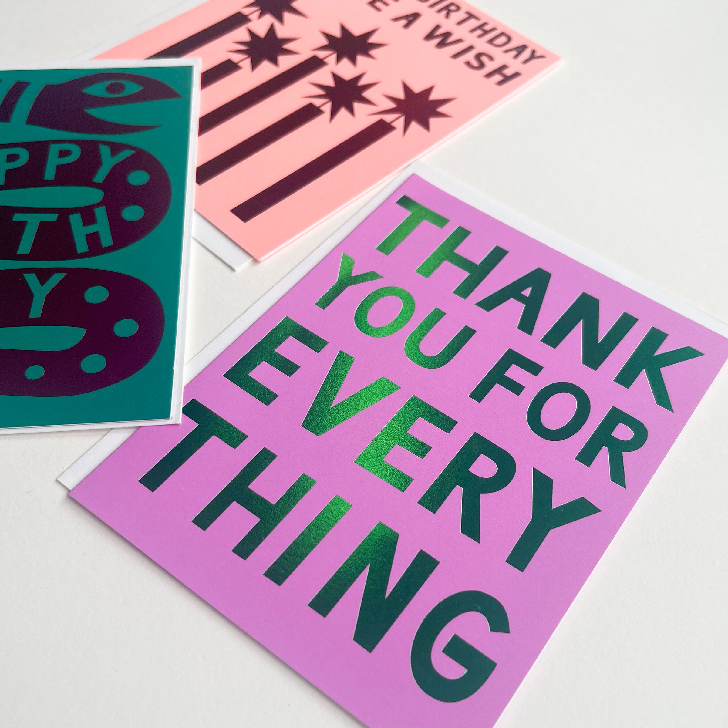 Orchid Pink with Emerald Green Foil Thank You Note Card