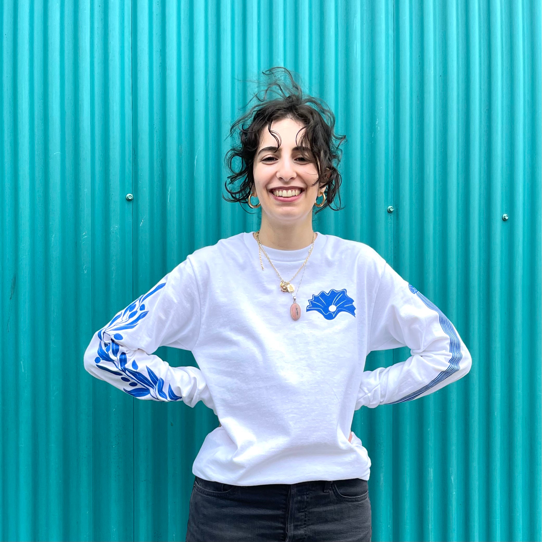 Blue and White The Greeks Long Sleeved Skate Shirt
