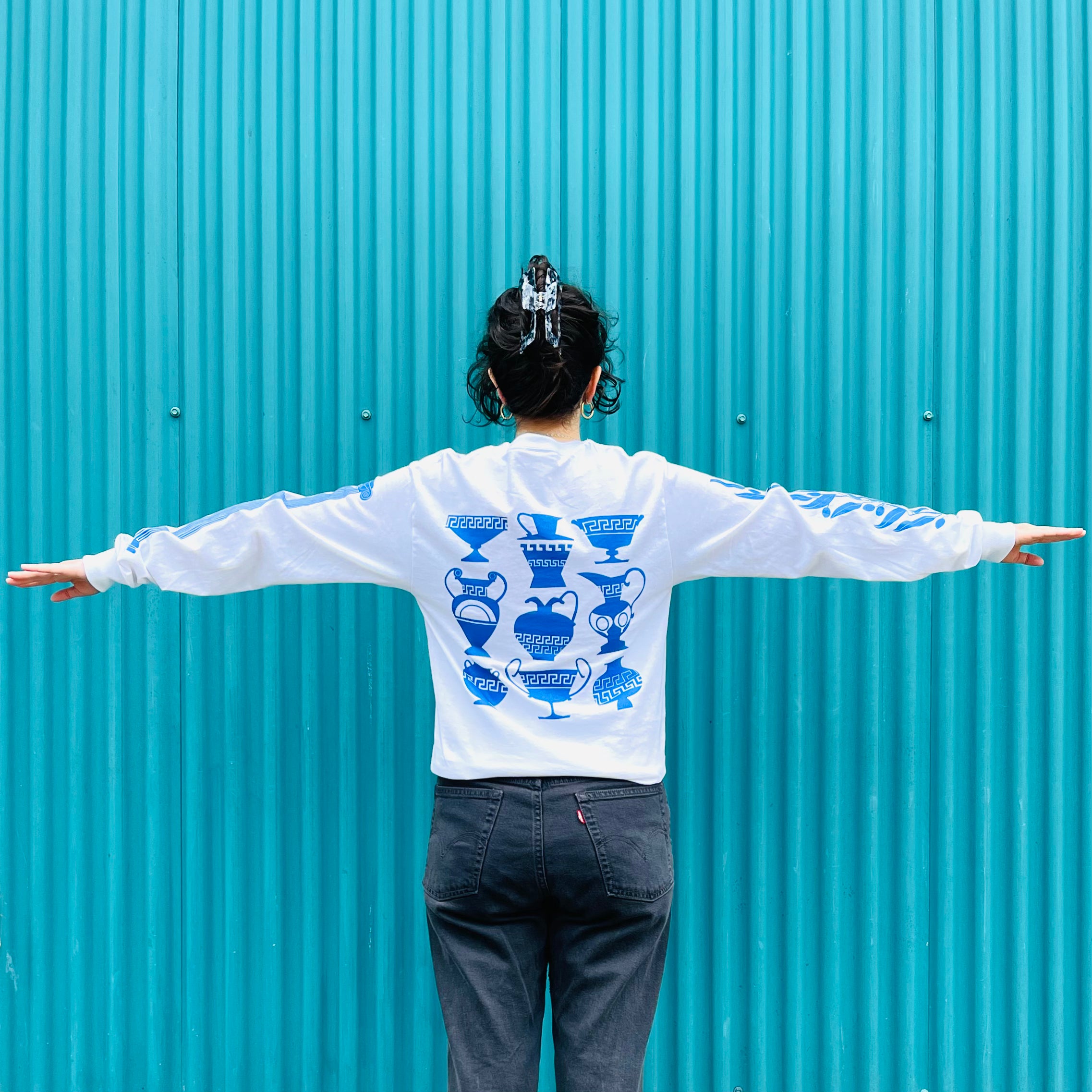 Blue and White The Greeks Long Sleeved Skate Shirt