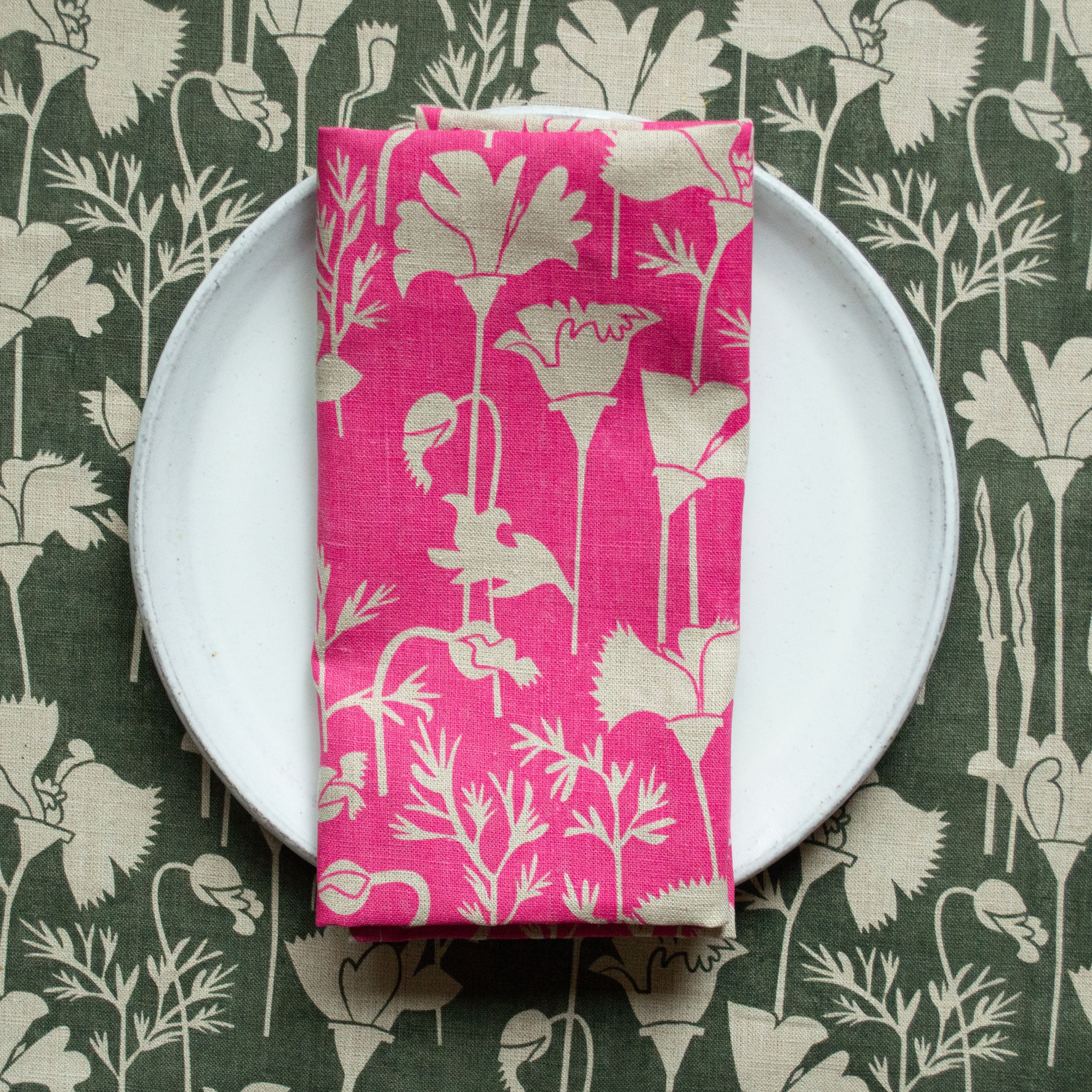 Raspberry Pink Poppies Linen Napkins