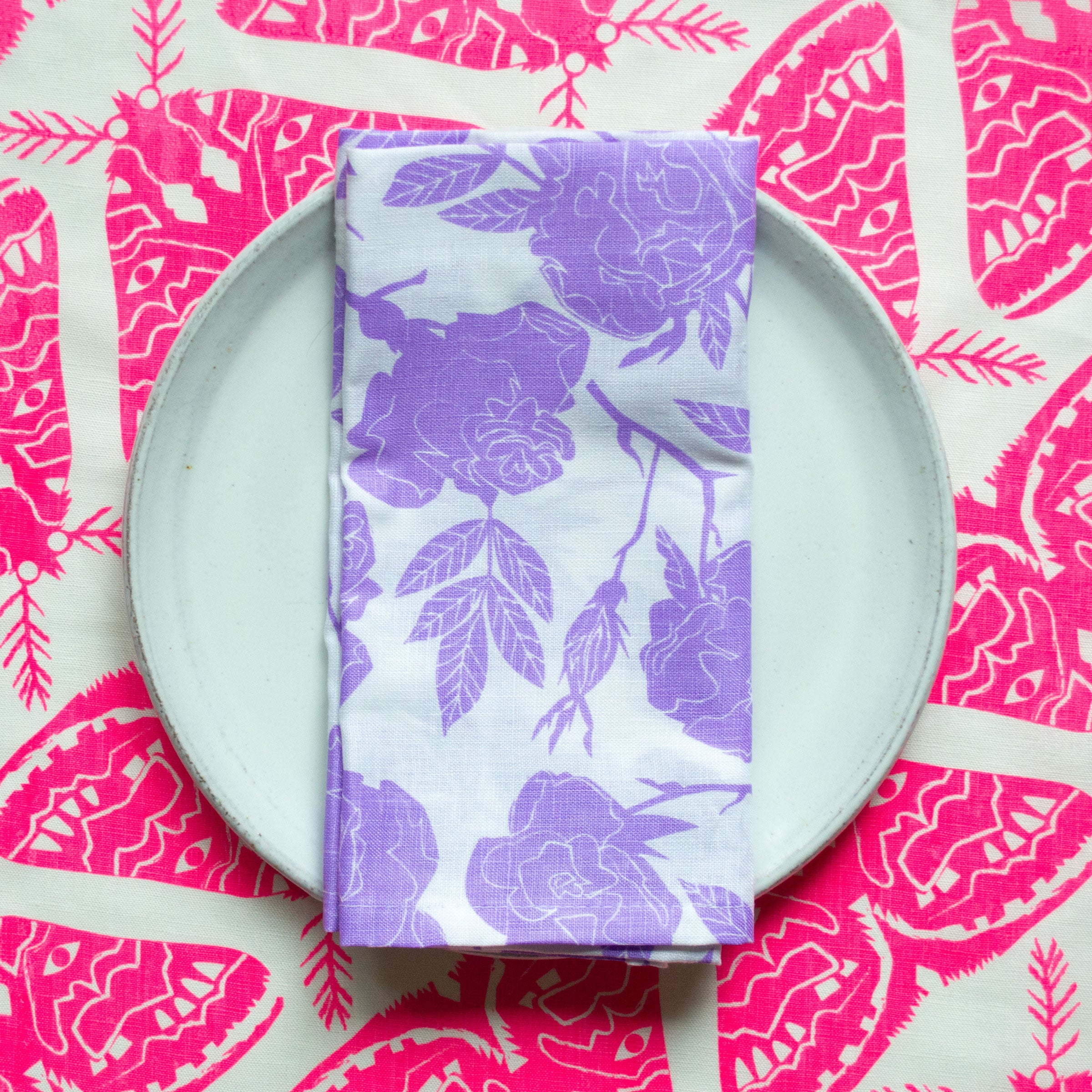 A Pair of Moths Linen Napkins in Neon Pink