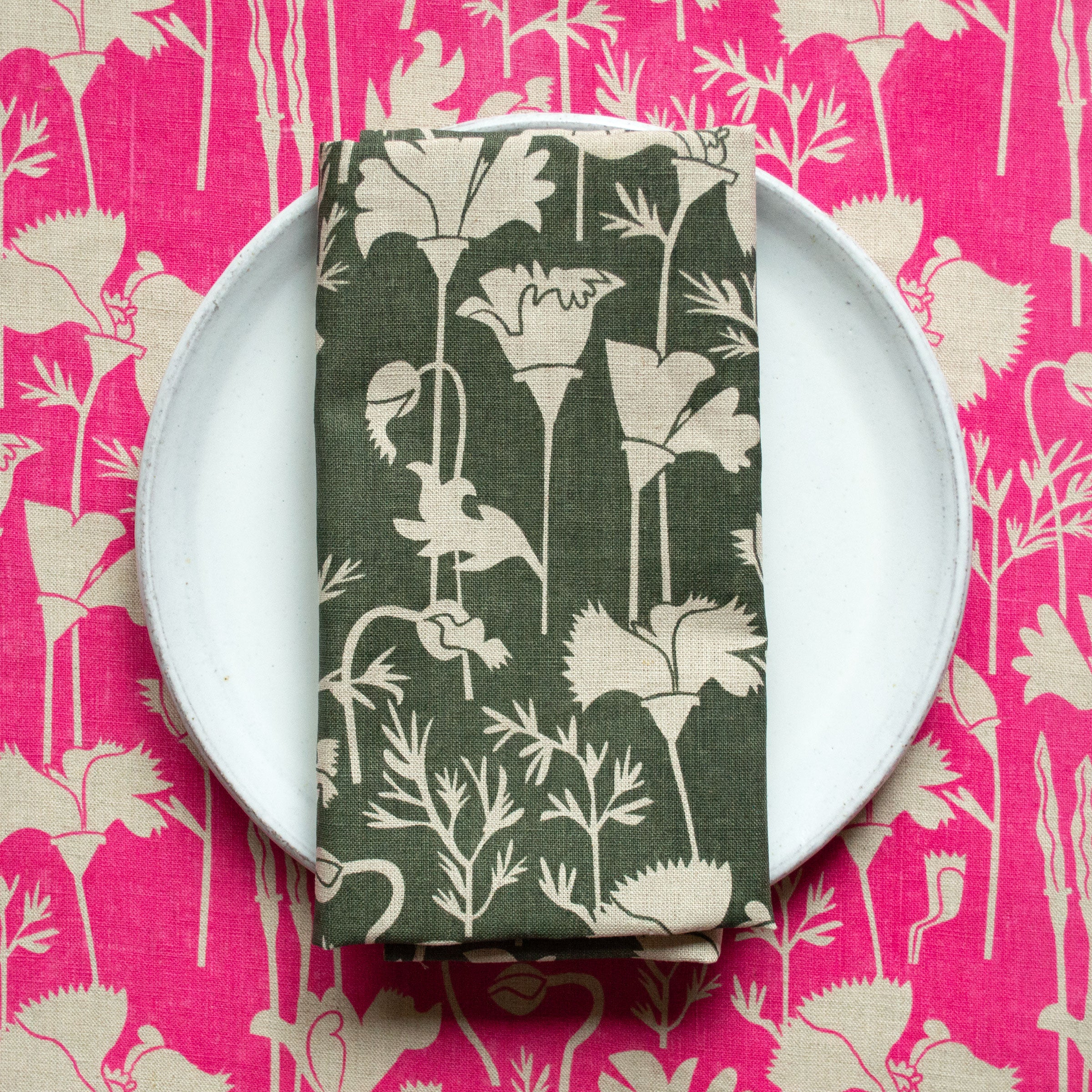 Raspberry Pink Poppies Linen Napkins