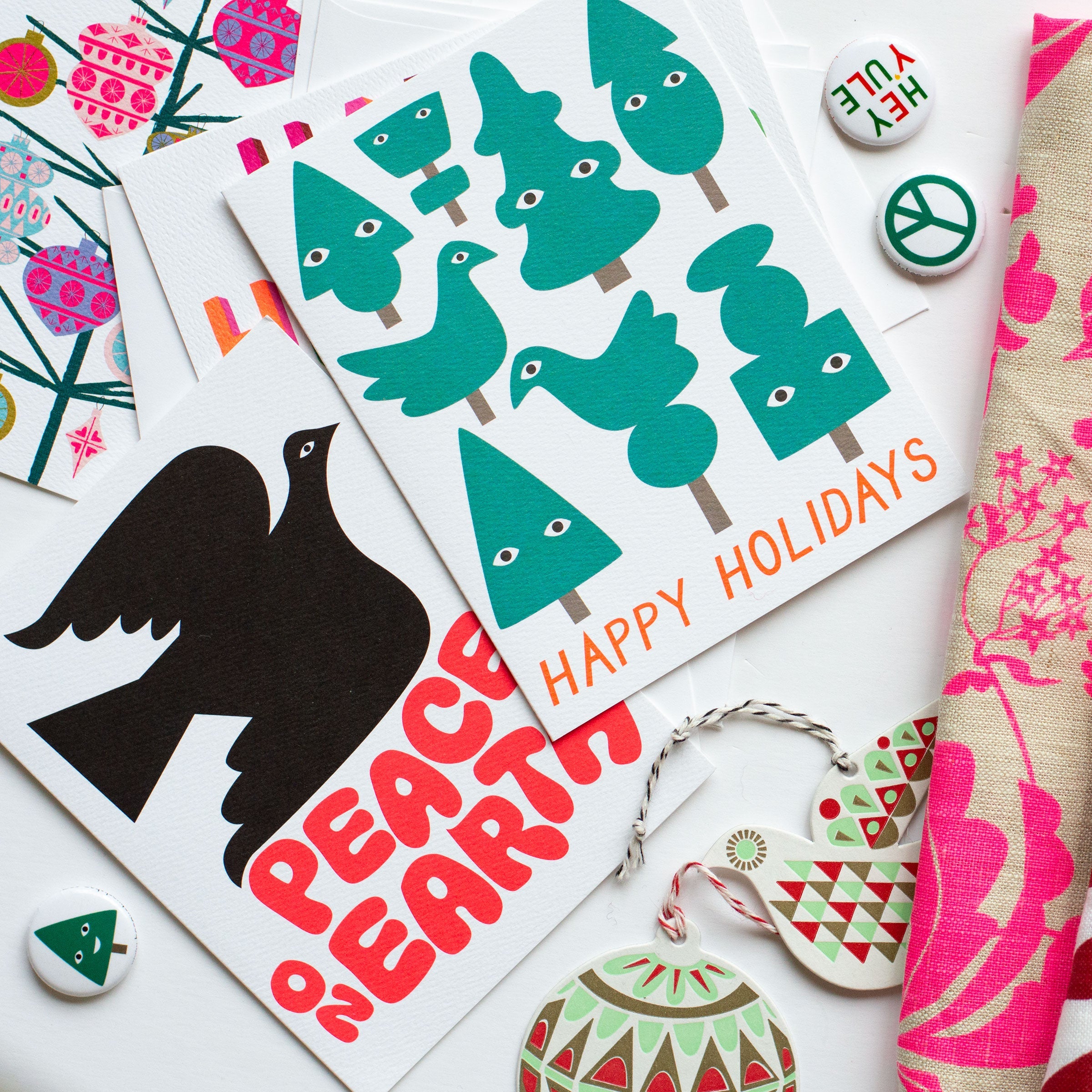 holiday cards and pins