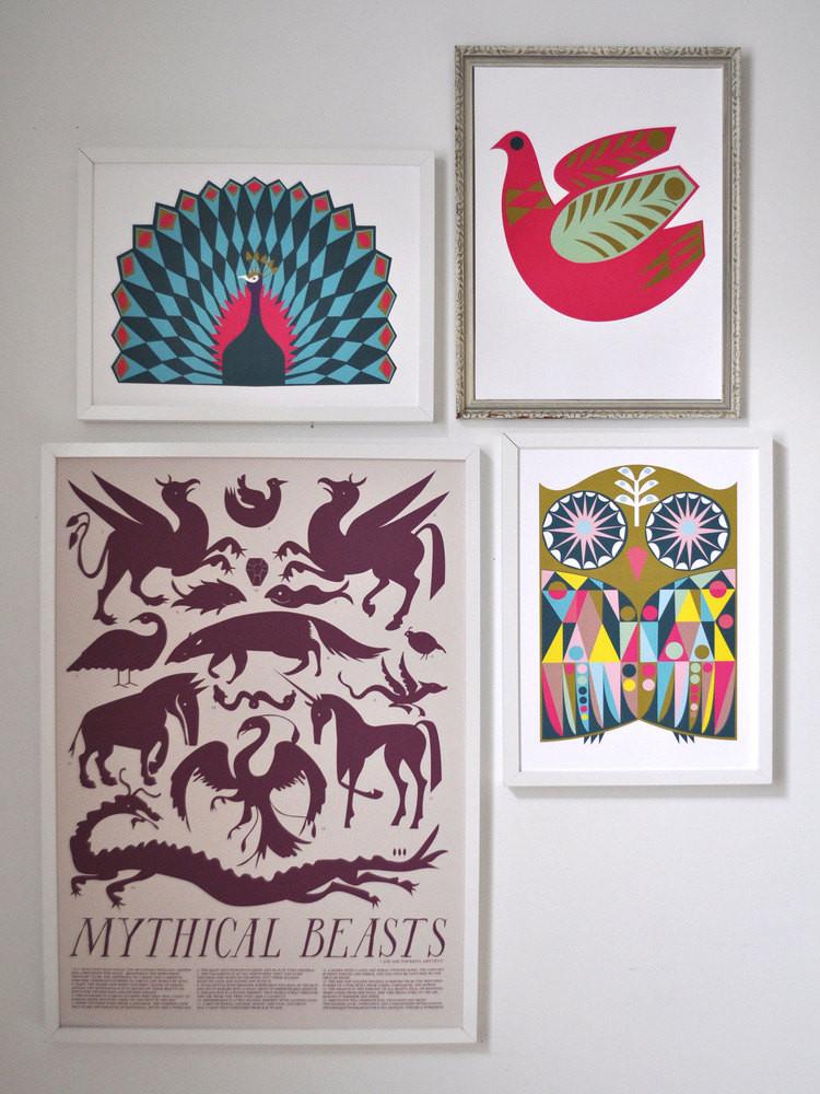 PRINT - Peacock Poster - geometric mod bird