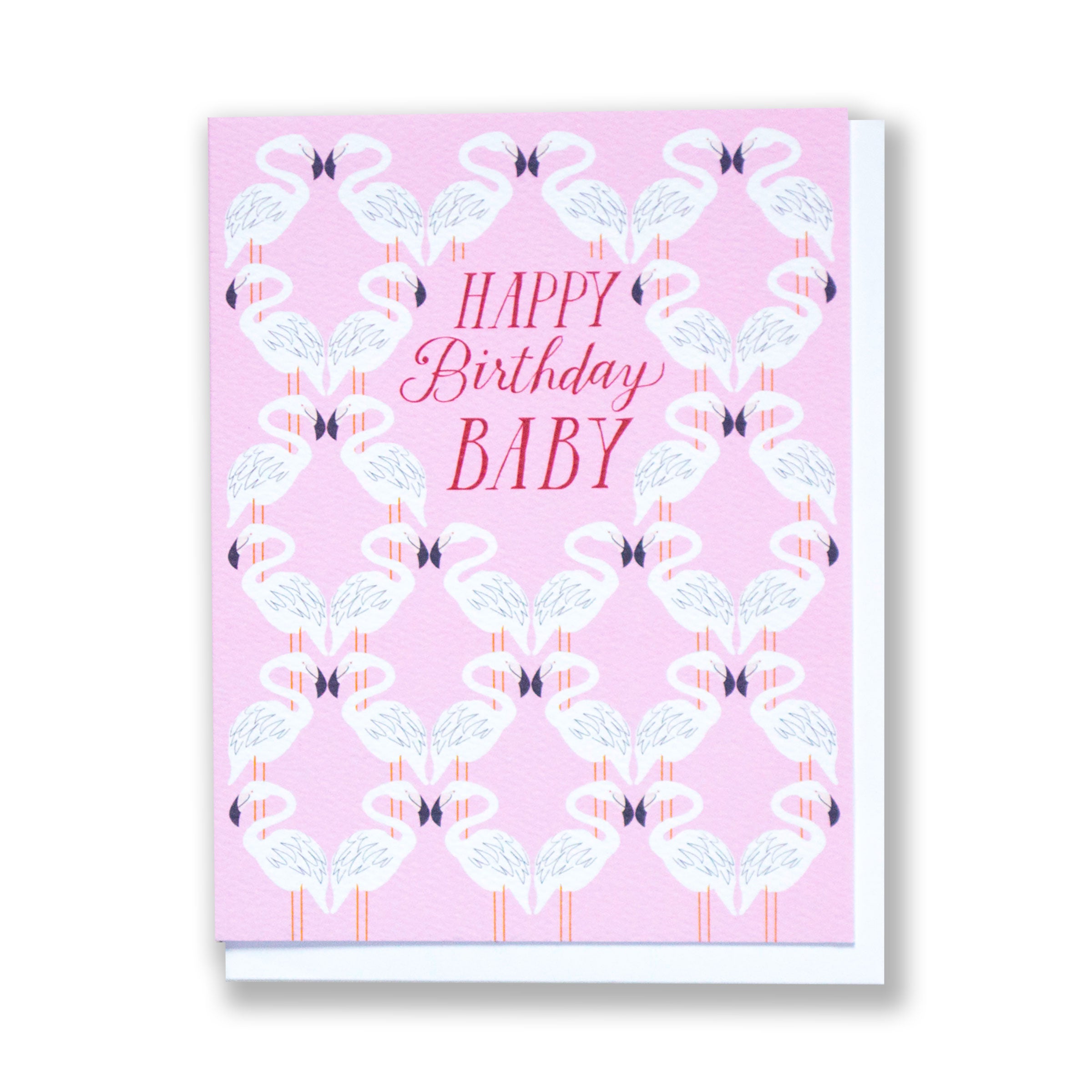 Happy Birthday Baby - Flamingo - Blank Note Card