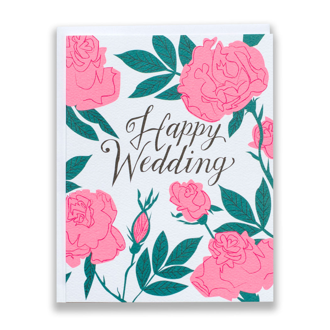 pastel neon, pink roses, wedding card  Edit alt text
