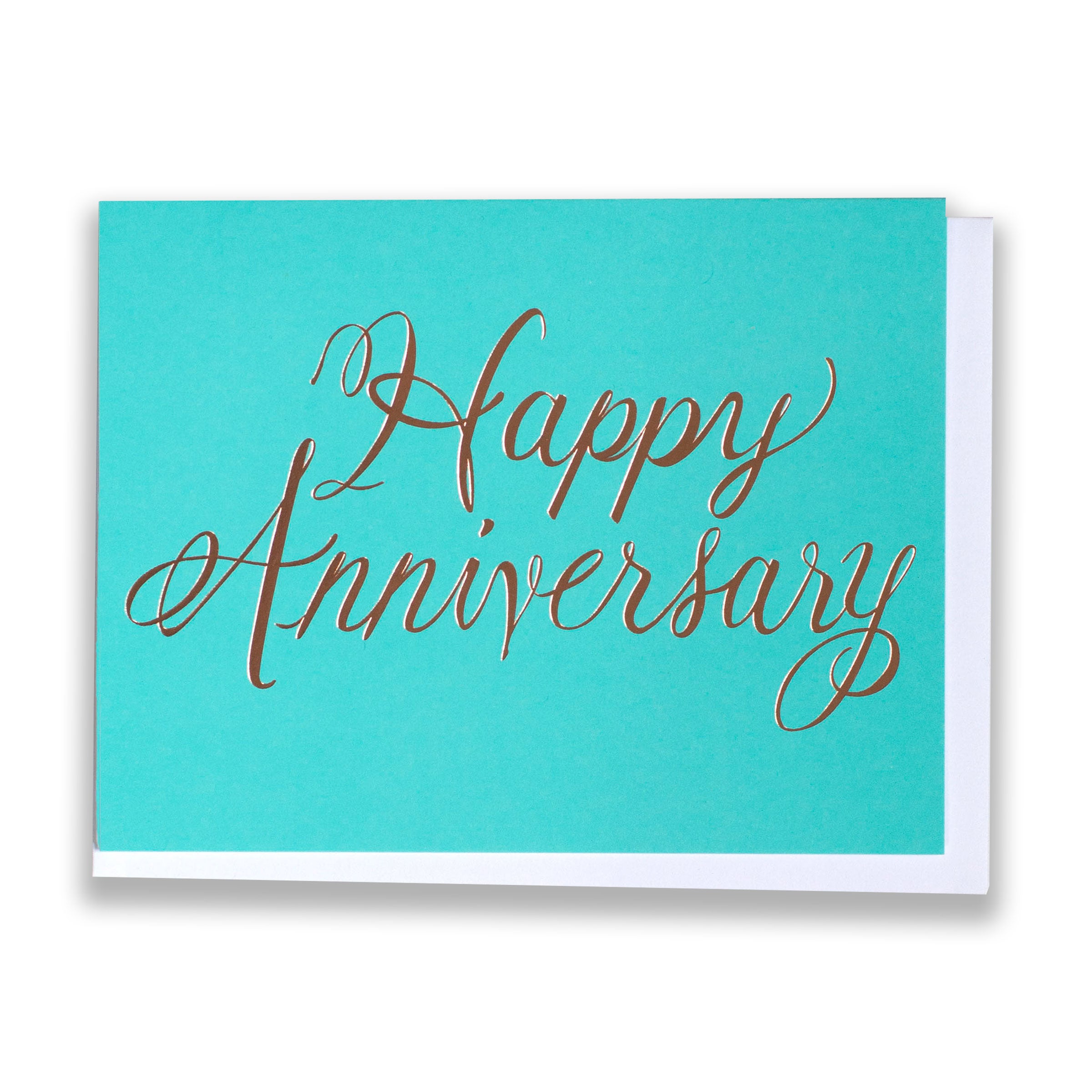 foil cards/anniversary card/aqua and rose gold/script card/cursive