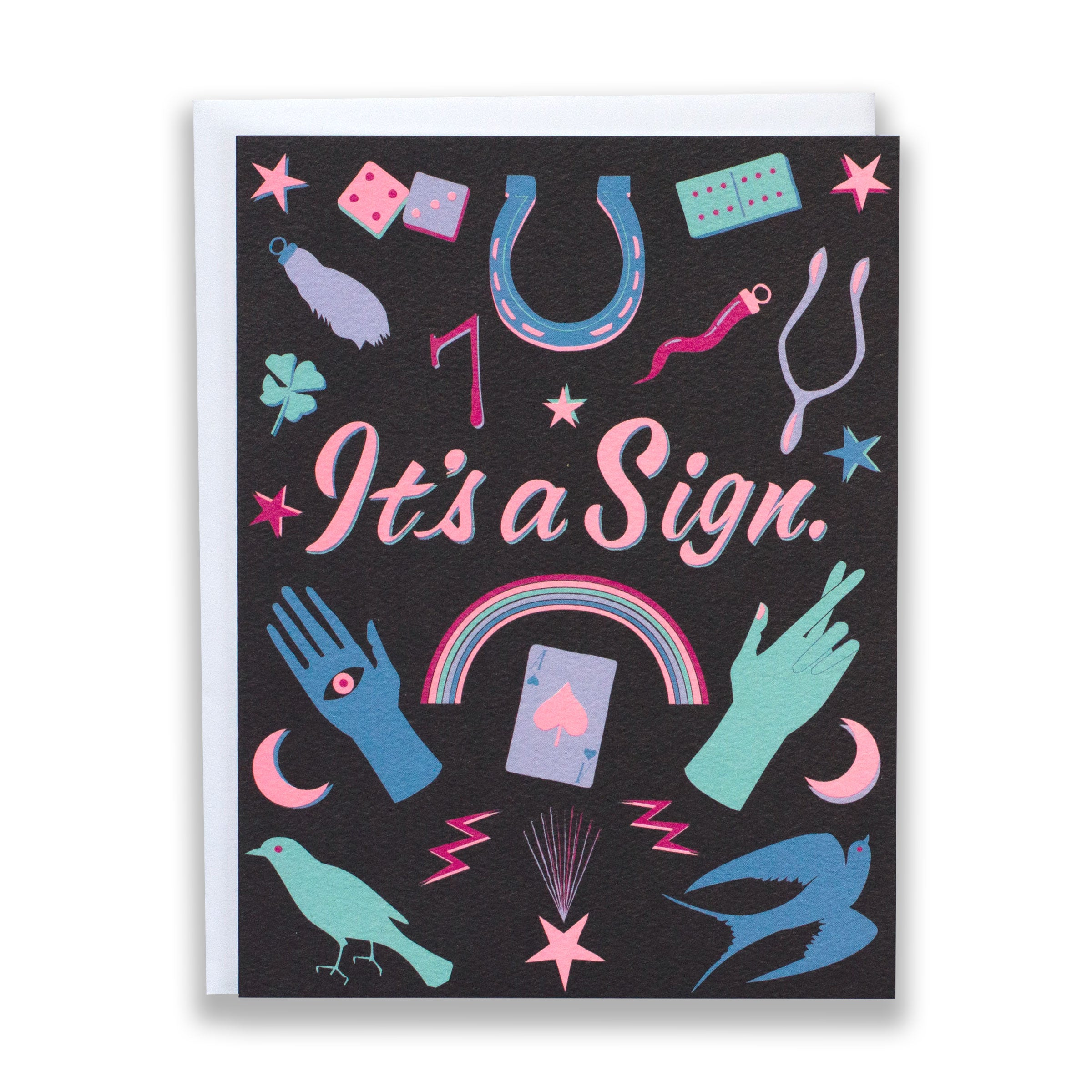 black cards with lucky symbols horseshoe domino crow and clover rabbit paw