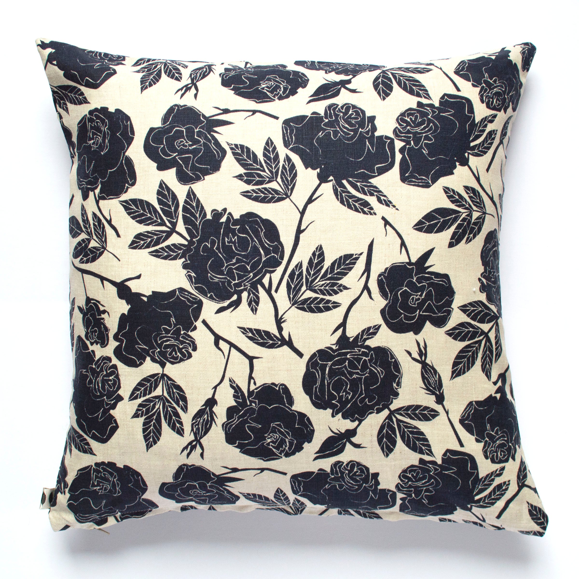 The Darkest Navy on Natural Wild Roses 100% Linen Pillow Cover