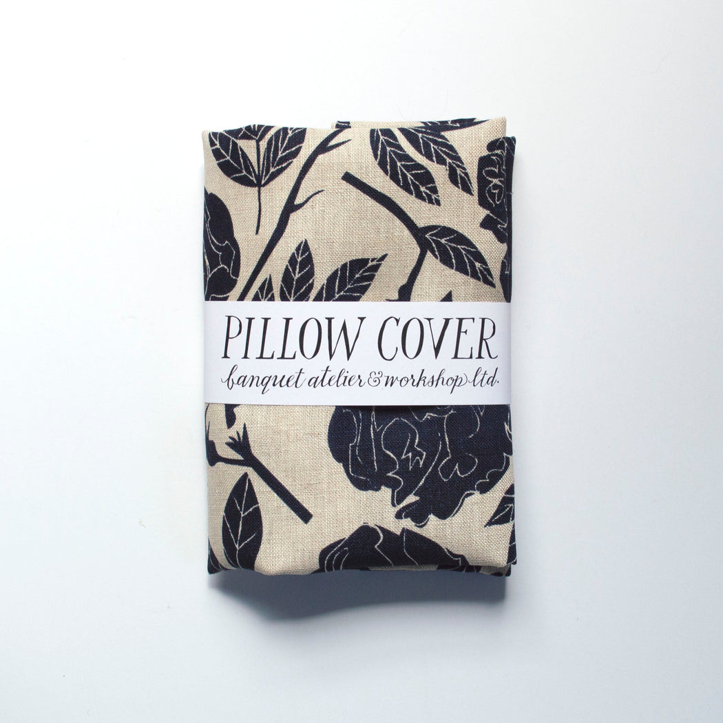 The Darkest Navy on Natural Wild Roses 100% Linen Pillow Cover