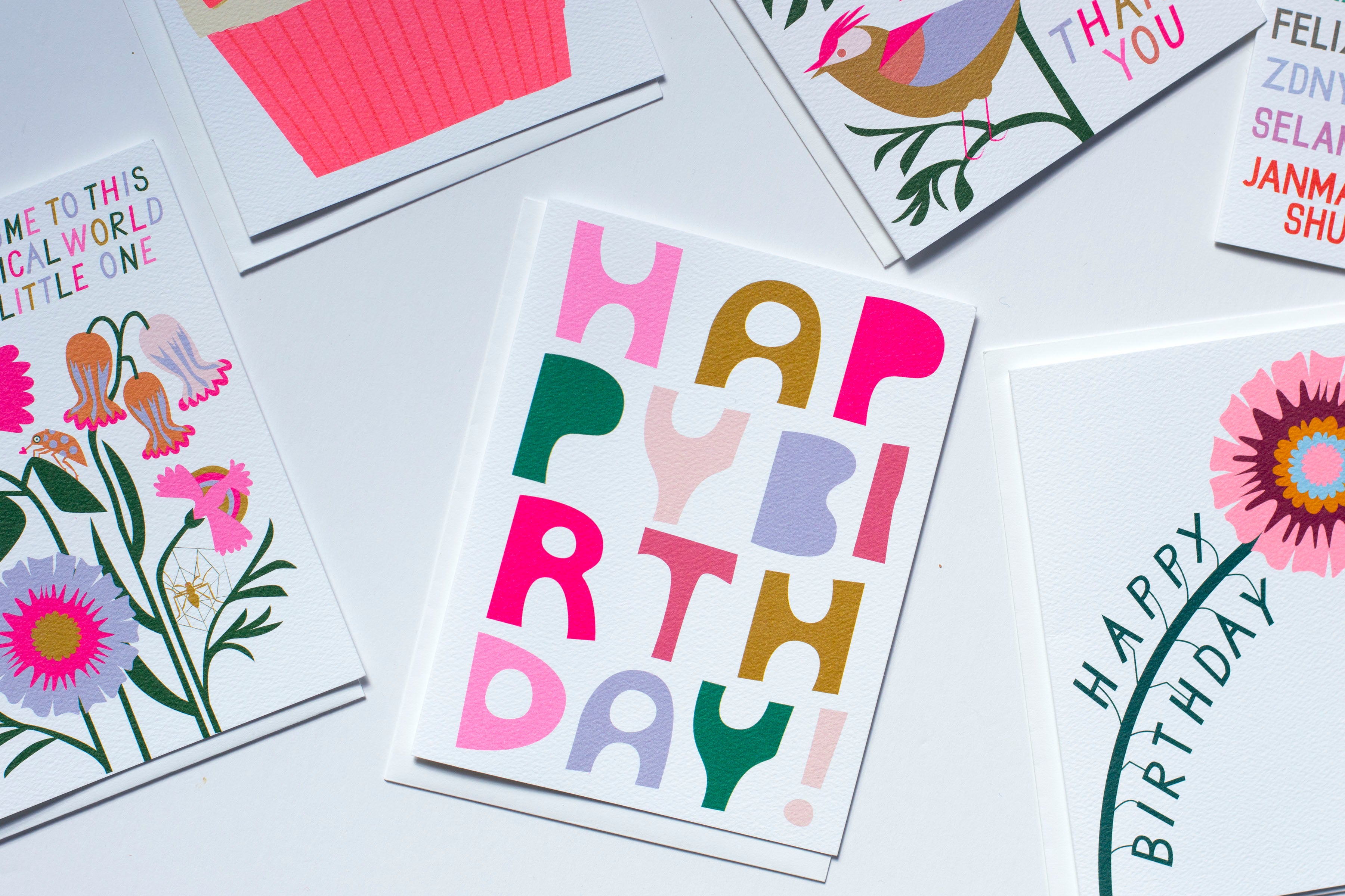 a mix of colourful note cards