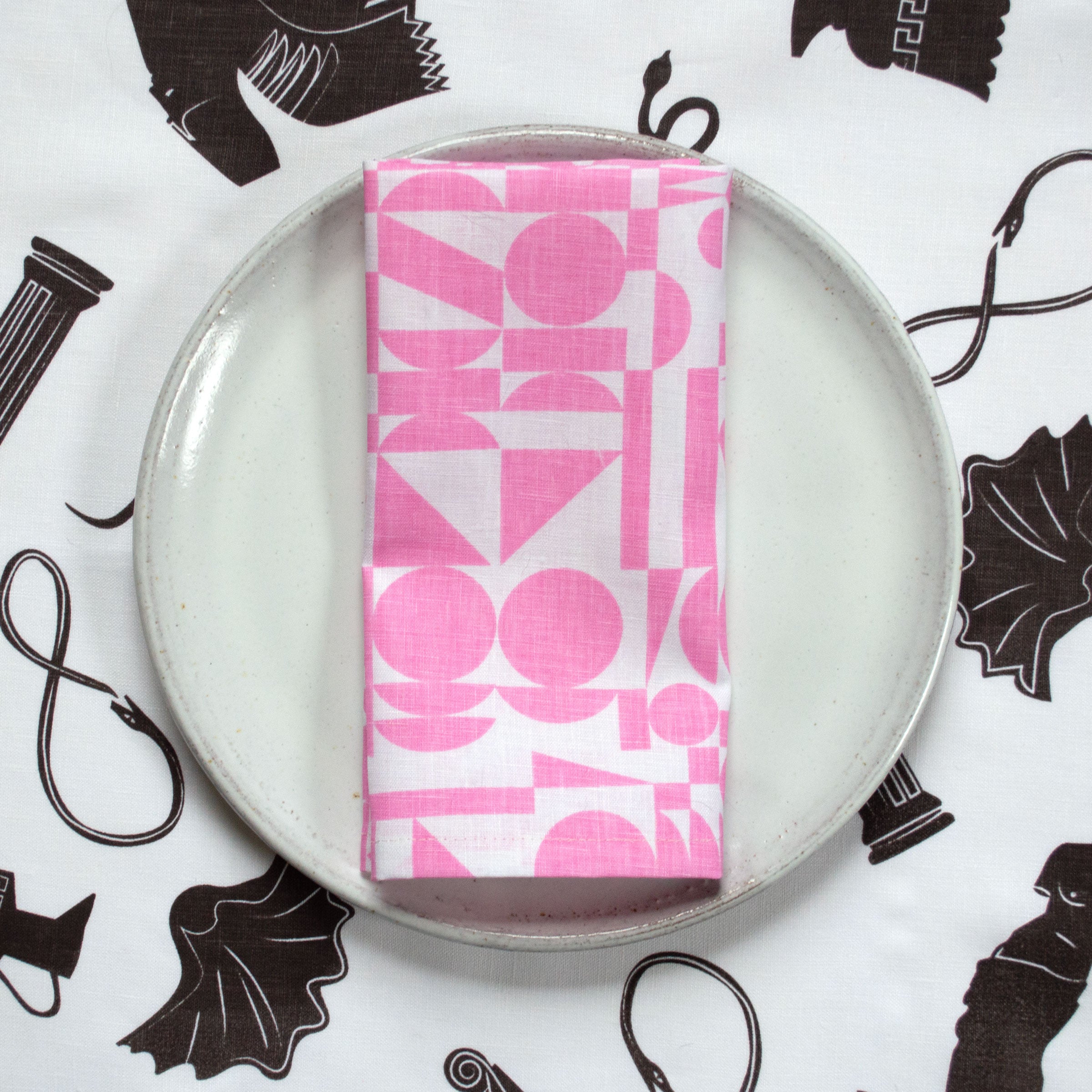 Linen Tea Towel - screen printed ancients - Chocolate brown on White