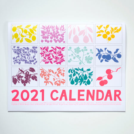 2021 calendar,fruit calendar, botanical calendar,neon