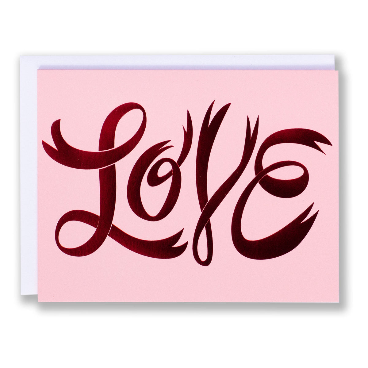 red foil, ribbon typeface, typewriter ribbon, love card, card for my wife