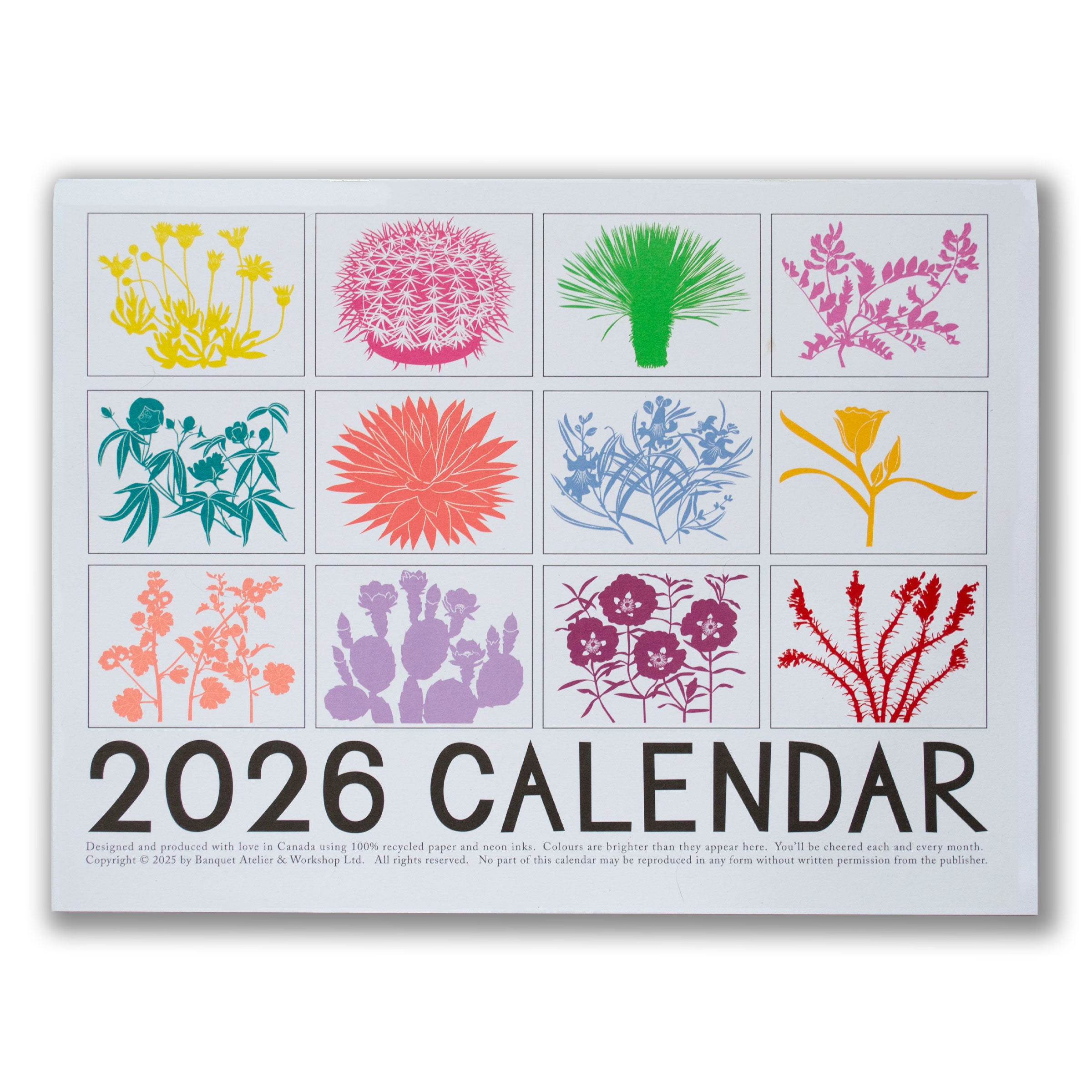 2026 calendar with floral designs on a white background
