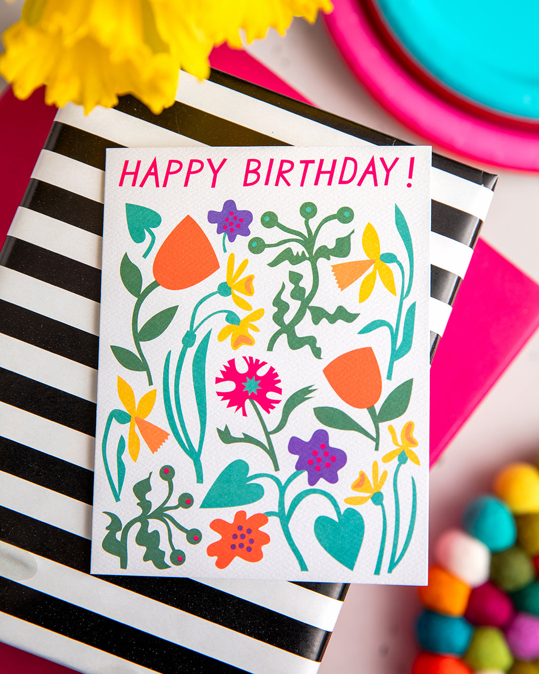 Mod Birthday Flowers Note Card
