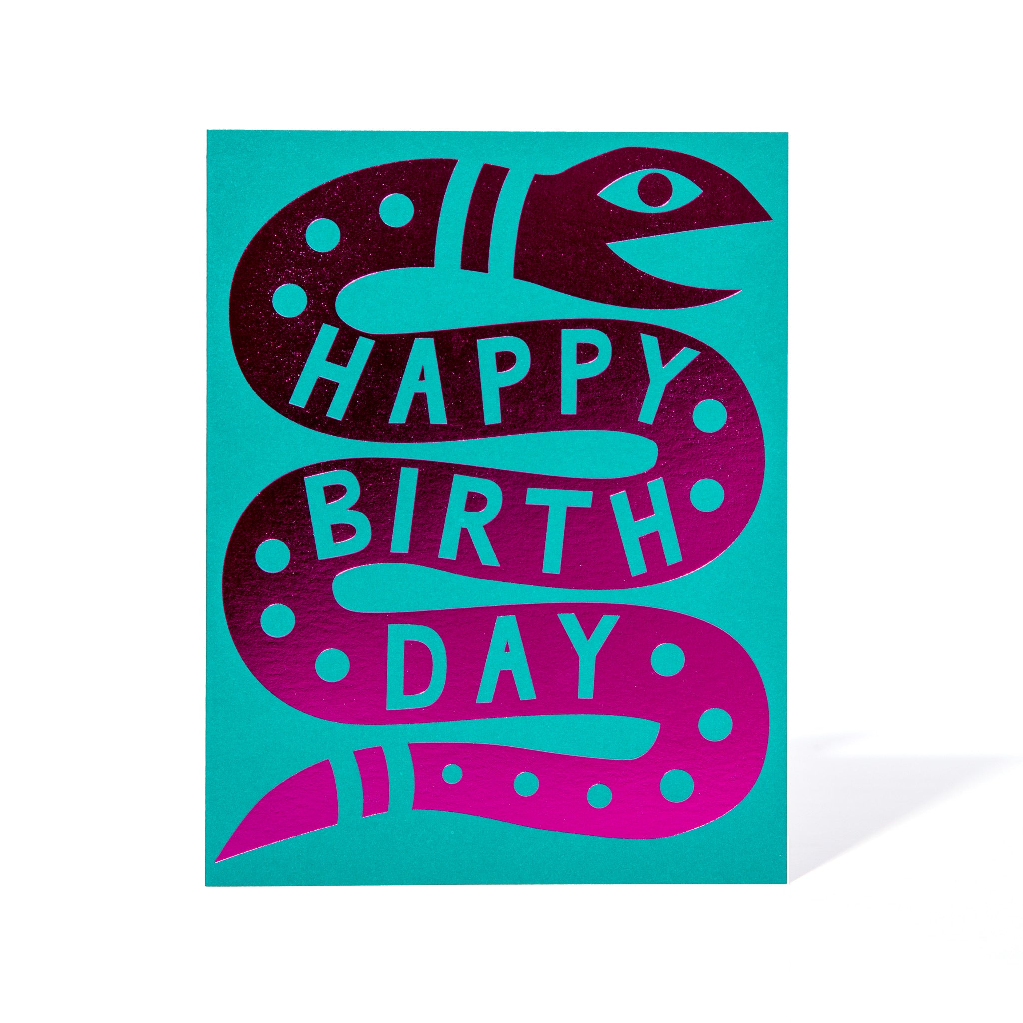 Pink Foil Happy Birthday Snake Note Card