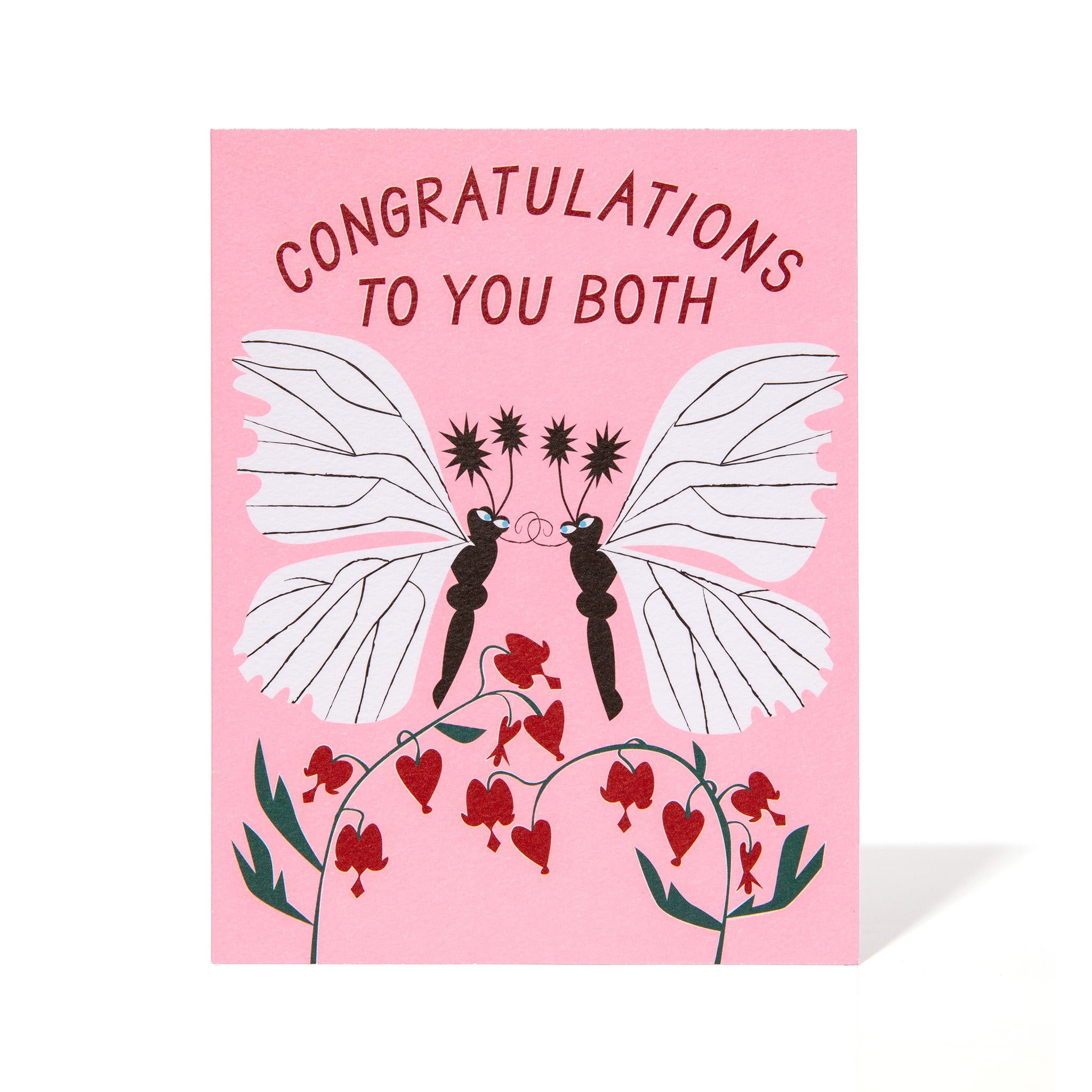 A Pair of Kissing Moths Congratulations Card