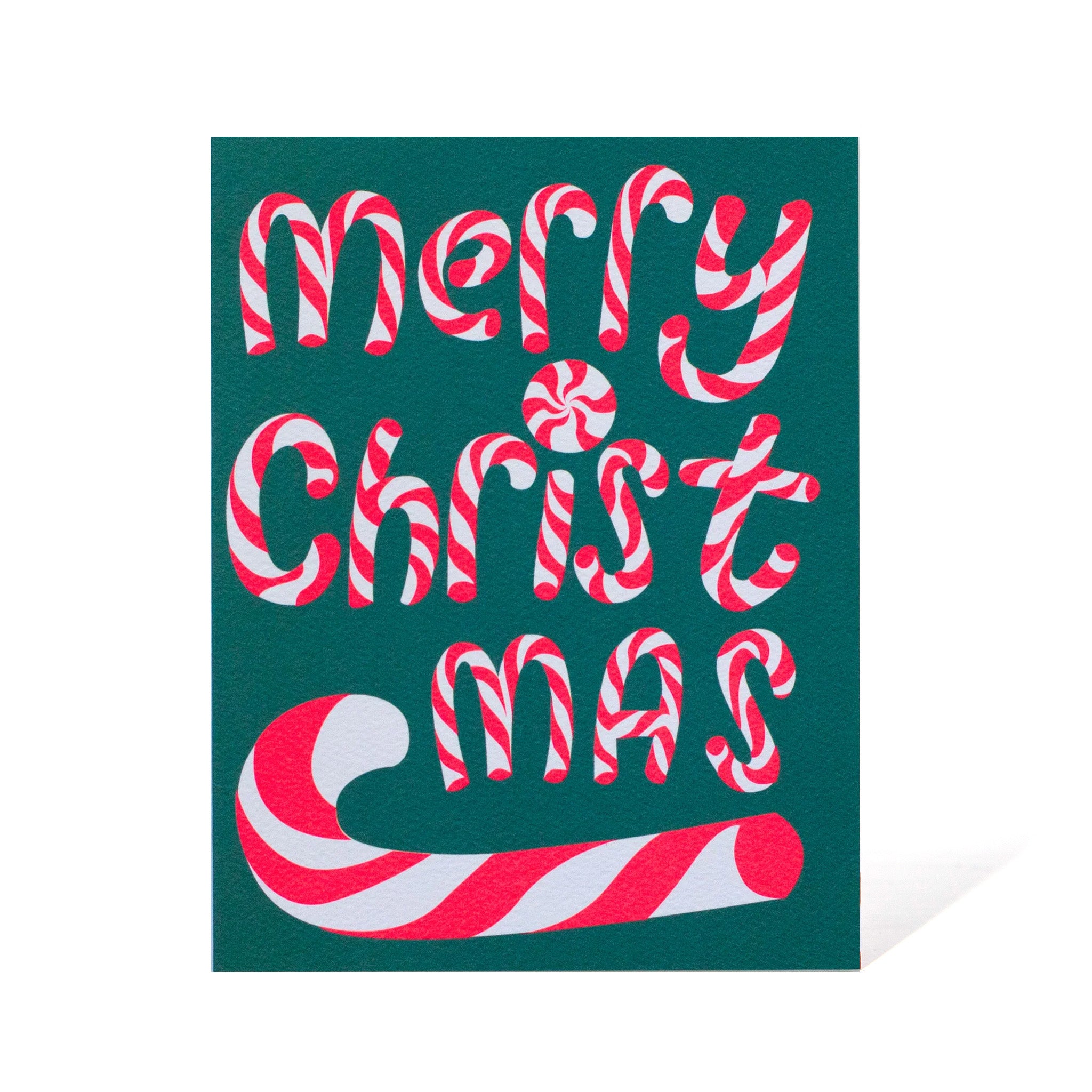 Neon Pink Merry Christmas Candy Canes Note Card
