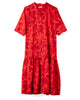 Burgundy California inspired imagery printed  on a red cotton dress with ruffle