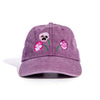 Plum baseball cap with pansy  floral designs embroidered 