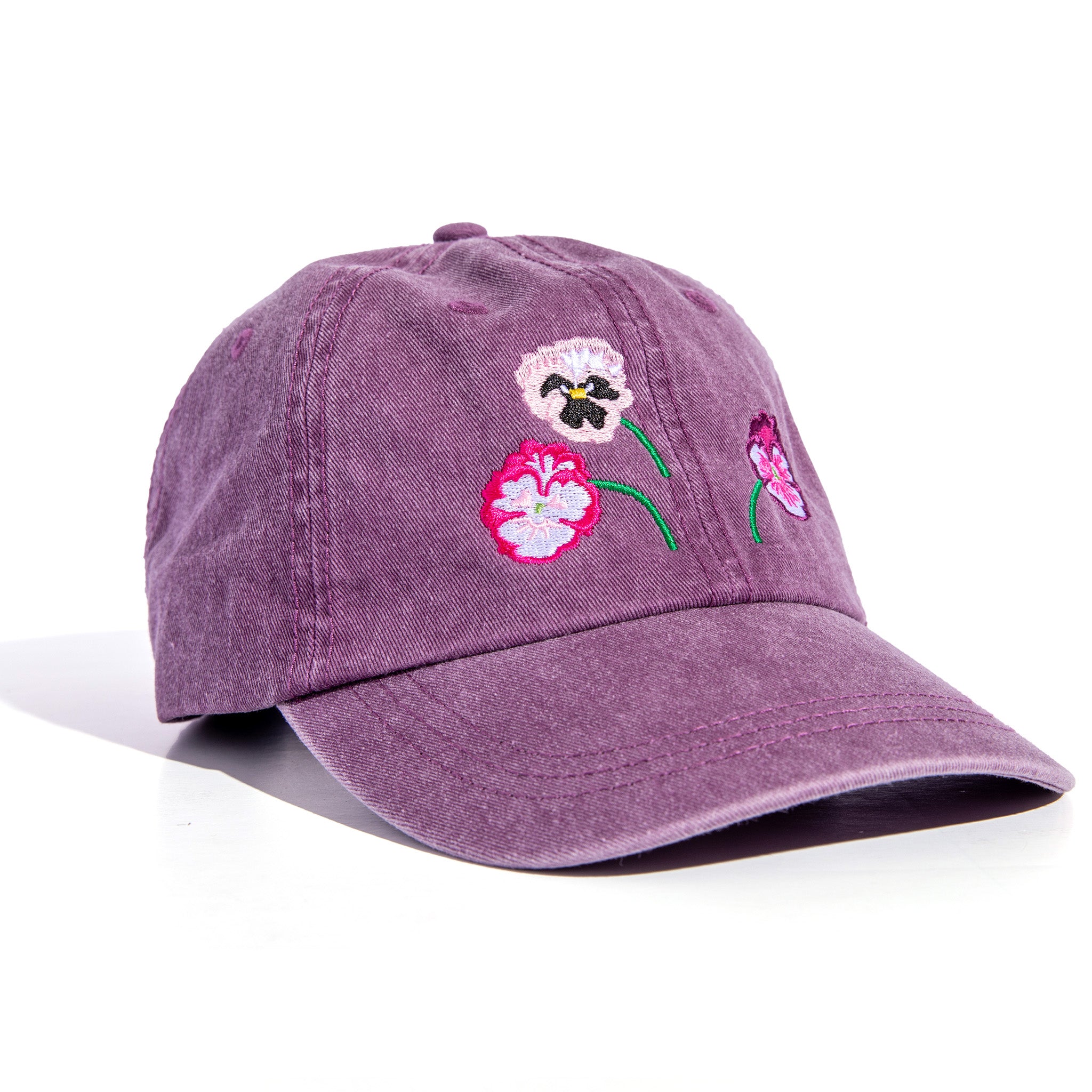 Pansies Embroidered Ball Cap