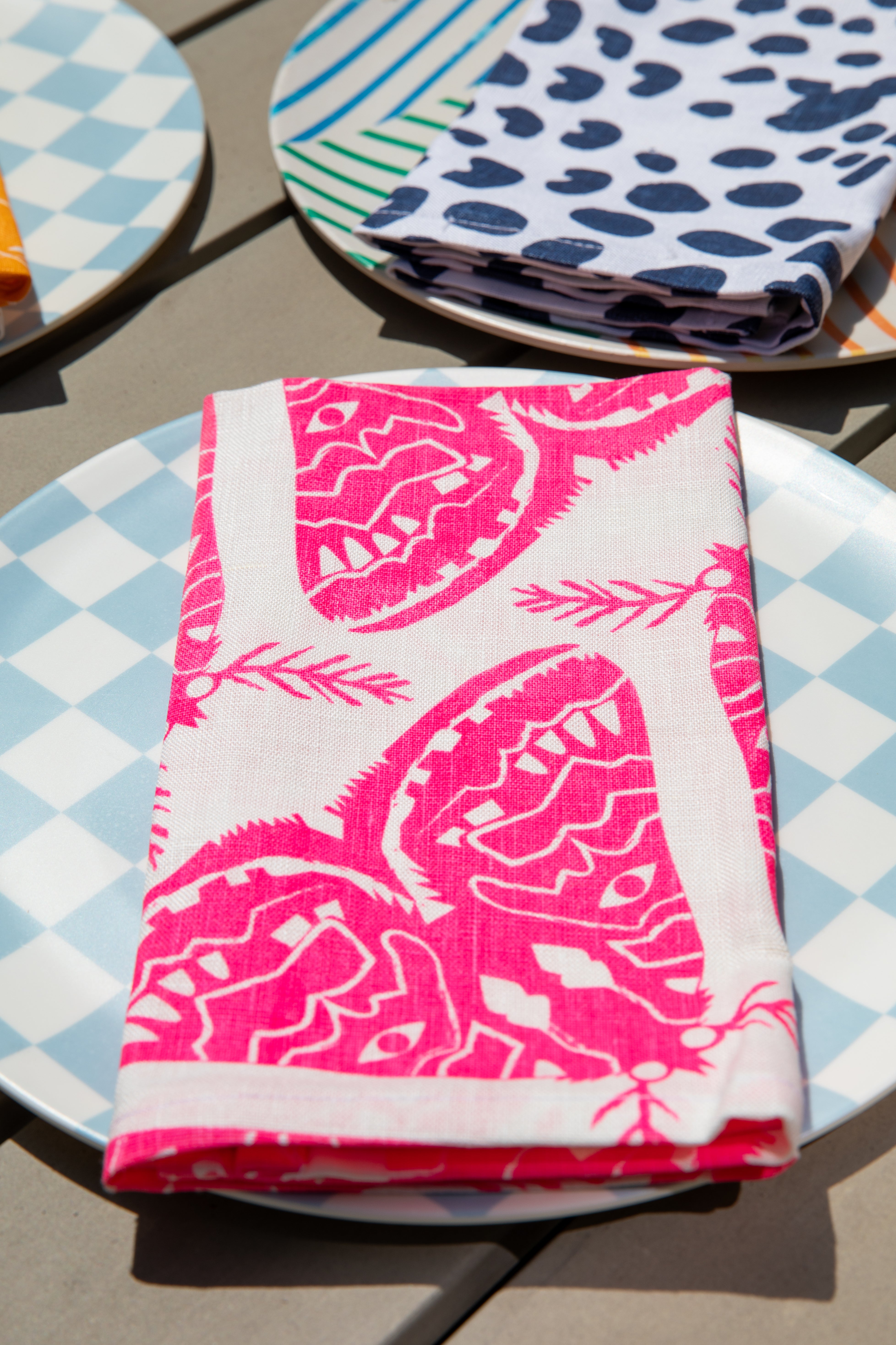 A Pair of Moths Linen Napkins in Neon Pink