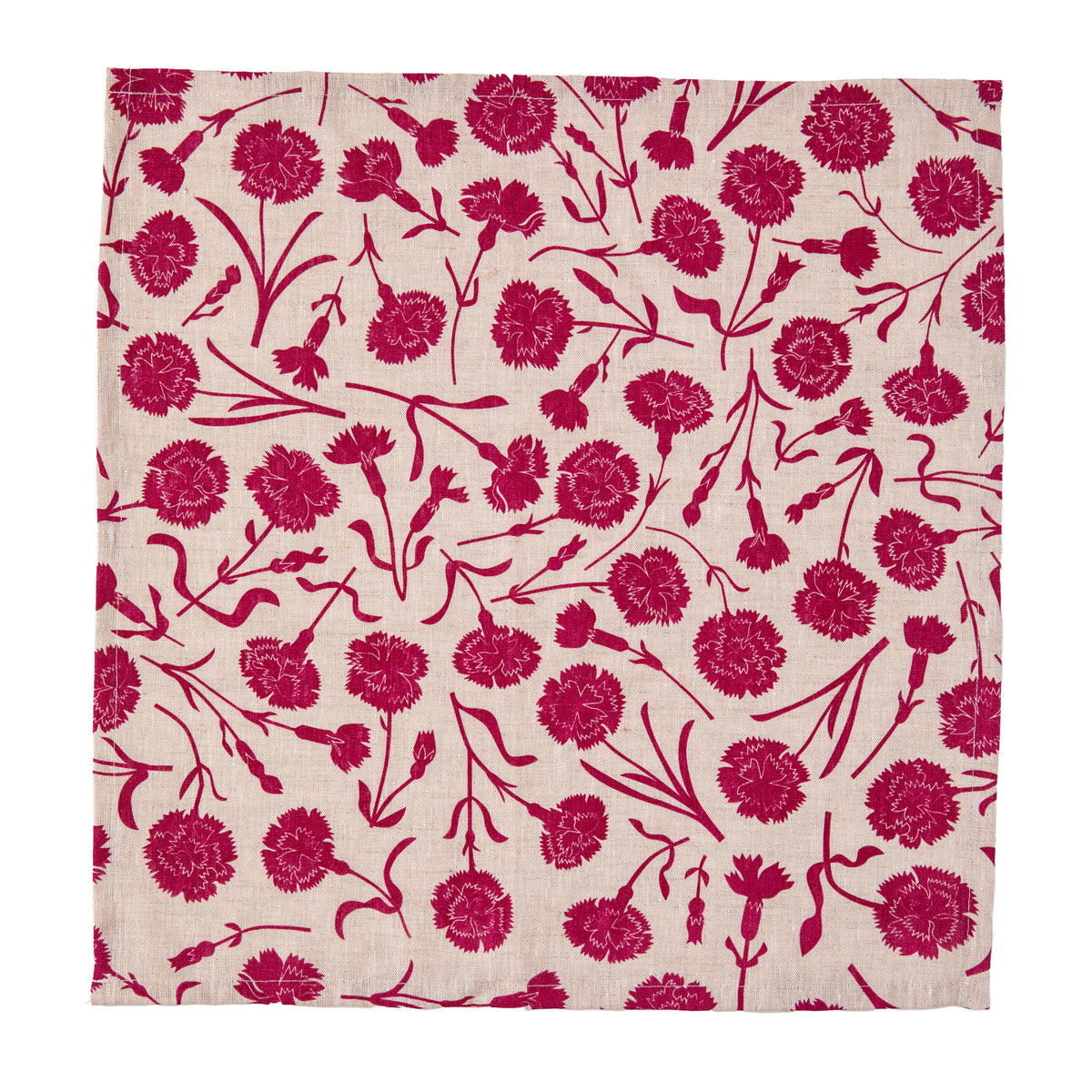 Carnations all-linen Napkins in Burgundy on Natural