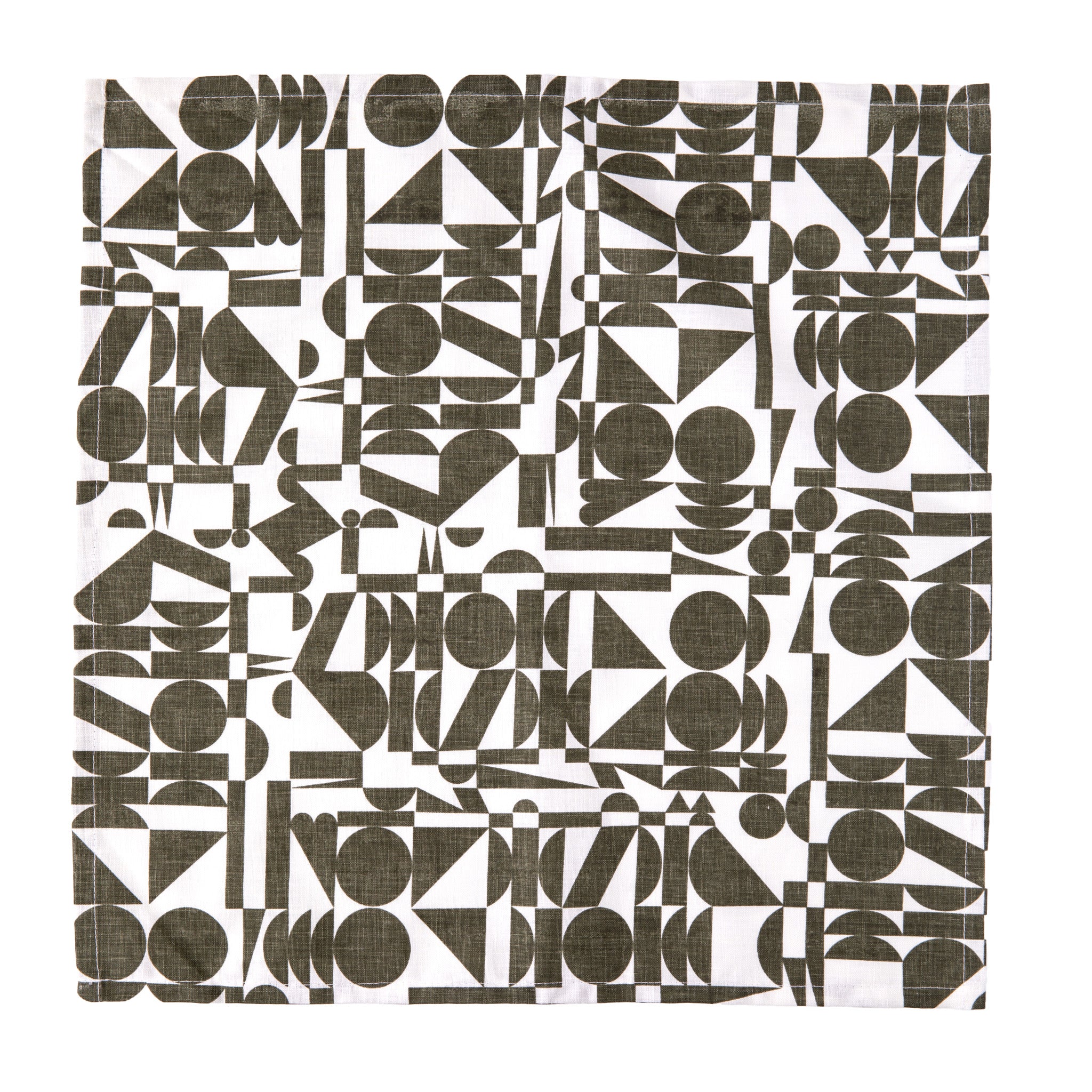 Khaki Geometrics on Crisp White Linen Napkins